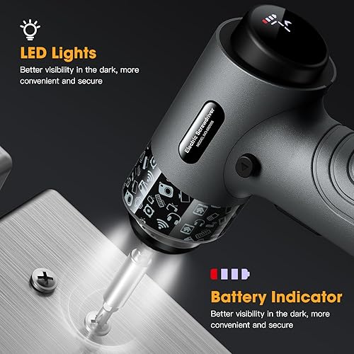 Miniatura 5 de Destornillador eléctrico inalámbrico, destornillador eléctrico de 3.7 V, destornillador eléctrico recargable con 32 bits, pantalla digital, ajuste