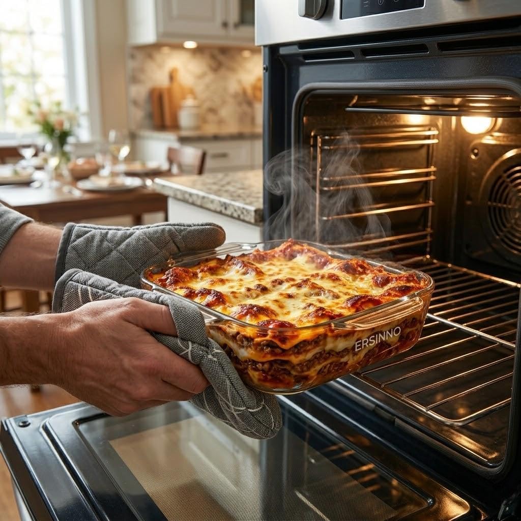 3-Piece Borosilicate Glass Baking Dish Set - Nestable Square Casserole Dish for Oven, Microwave, Freezer - 752°F Heat Resistant, Clear Glass Roasting Pans for Lasagna, Leftovers, Meal Prep（1 QT,1.2 QT,2 QT)