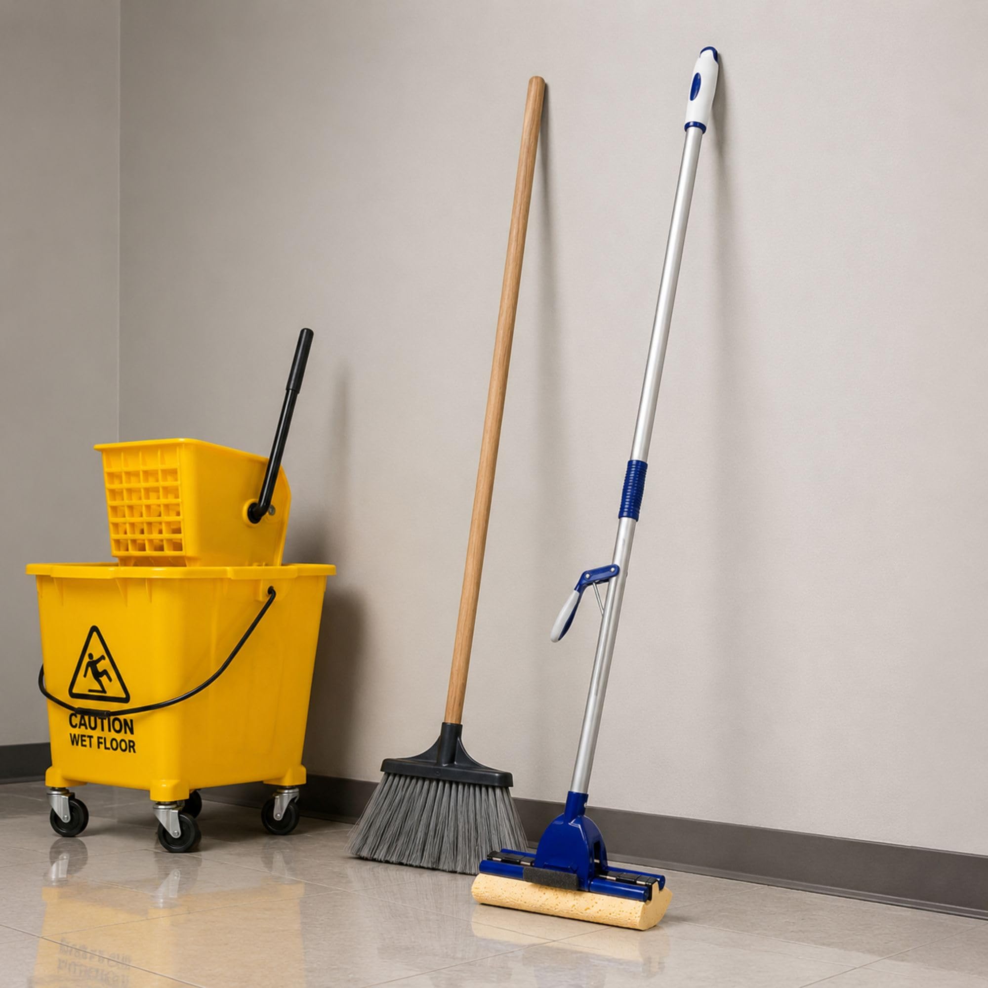 Restaurantware Clean tek - Mopa Profesional autoescurrida, 1 fregona de Esponja Absorbente, Mango de 48 Pulgadas, fijación Segura, Esponja de celulosa Azul, para Limpiar baños, cocinas y más