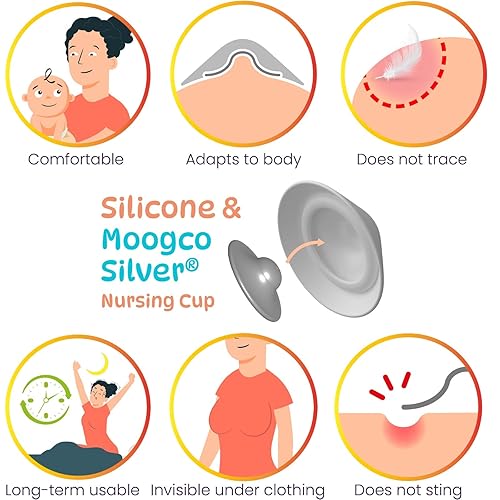 Miniatura 3 de Moogco The Original Silver Nursing Cups  Protectores de pezones para lactancia recién nacido  Artículos esenciales para recién nacidos  Cubiertas