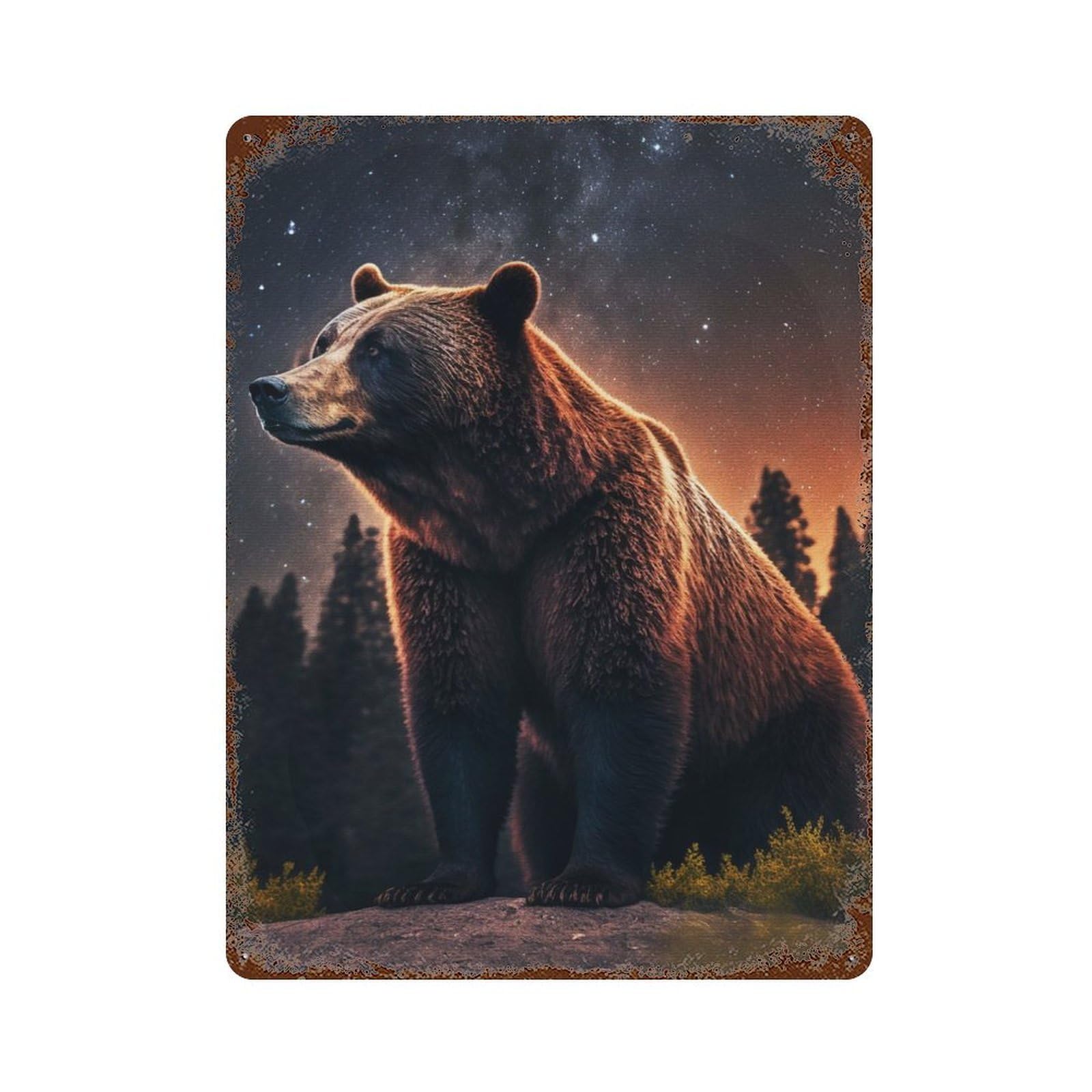 Rust Effect Bear In The Jungle Vintage Rust Metal Sign 15.7"x11.8", Farmhouse Wall Decor for Farmhouse, Kitchen And Entryway Decor