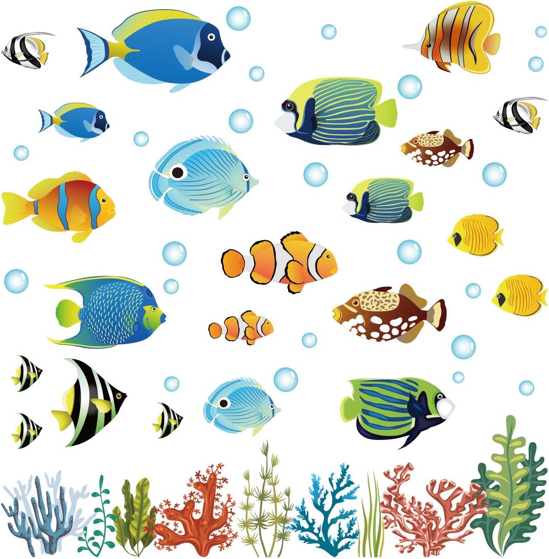 decalmile Tropical Fish Wall Decals Under The Sea Wall Stickers Baby Nursery Kids Bedroom Bathroom Wall Decor