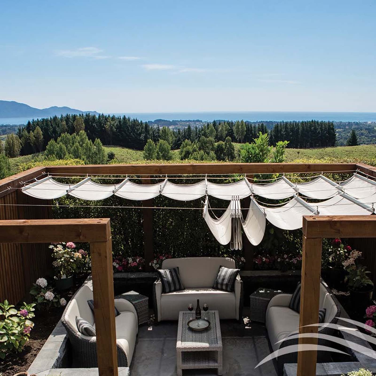 Vele parasole retrattili per giardino e terrazza, impermeabili, con kit di fissaggio, rete ombreggiante per esterni (1,2 x 5 m), perfette per la protezione solare