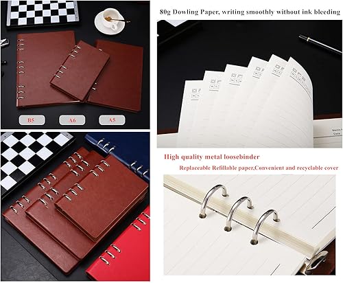 Miniatura 4 de Carpeta de metal de piel sintética calada para estudiantes de oficina de negocios, tapa dura, con espiral, recargable, 6 anillas, agenda personal