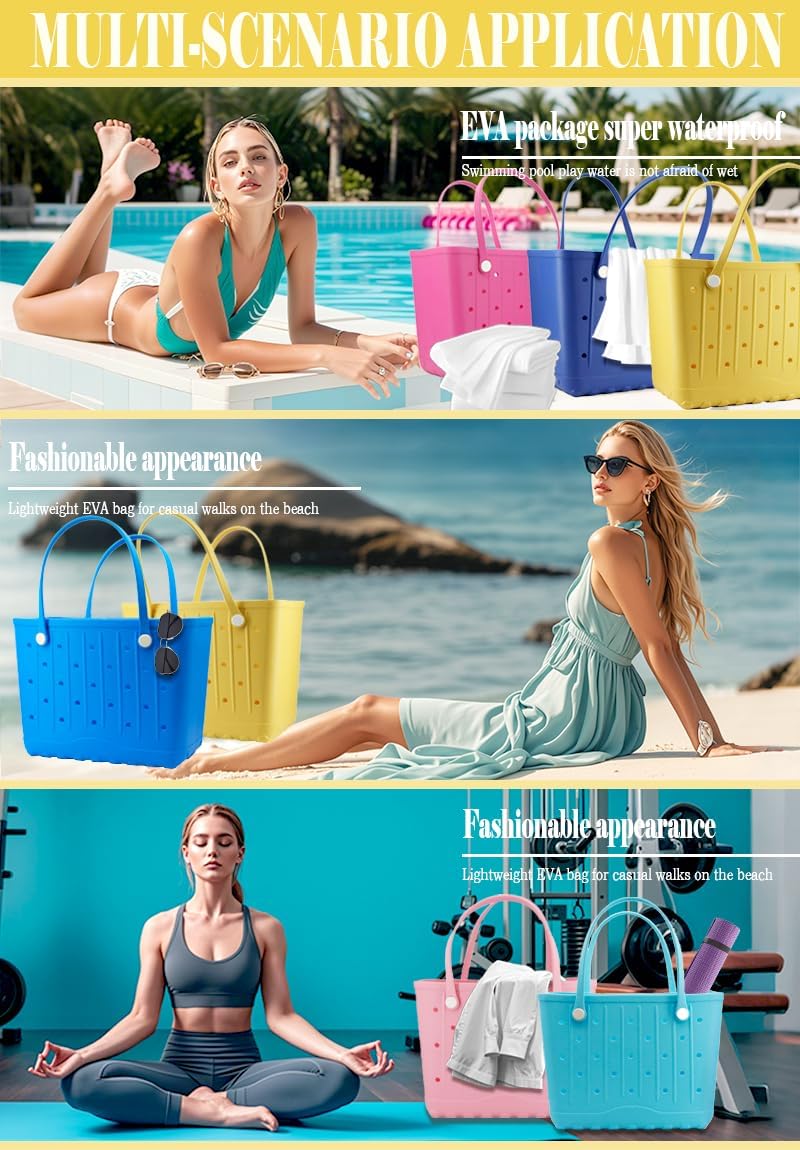 Large Rubber Beach Bag Travel Totes Mens Womens Waterproof Rubber Beach Tote for Work, Picnics, Shopping, Outdoor - Image 2