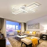Modern LED Ceiling Lights Fixture, Dimmable Close to Ceiling Light, with Remote Control Diningroom Lamp, Flush Mount Geometric LED Ceiling Lamp for Bedroom Livingroom (47.2IN, White)