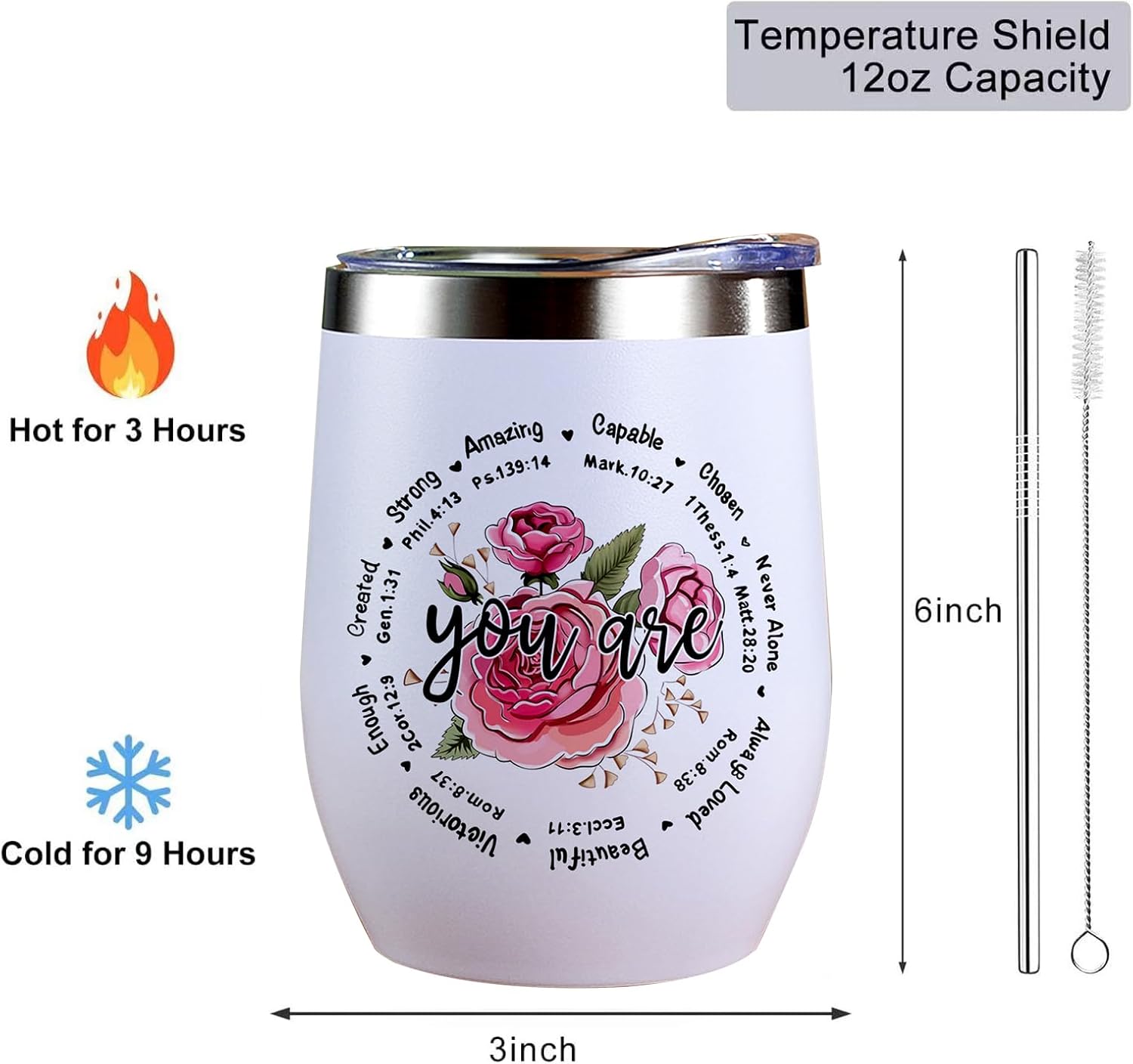 Christian Gifts for Women, Christmas Birthday Mothers Day Gift for Mom Grandma Sister Friend Coworker, Inspiration Religious Self Care Gifts for Women, 12OZ Wine Tumbler Travel Mug - Image 3