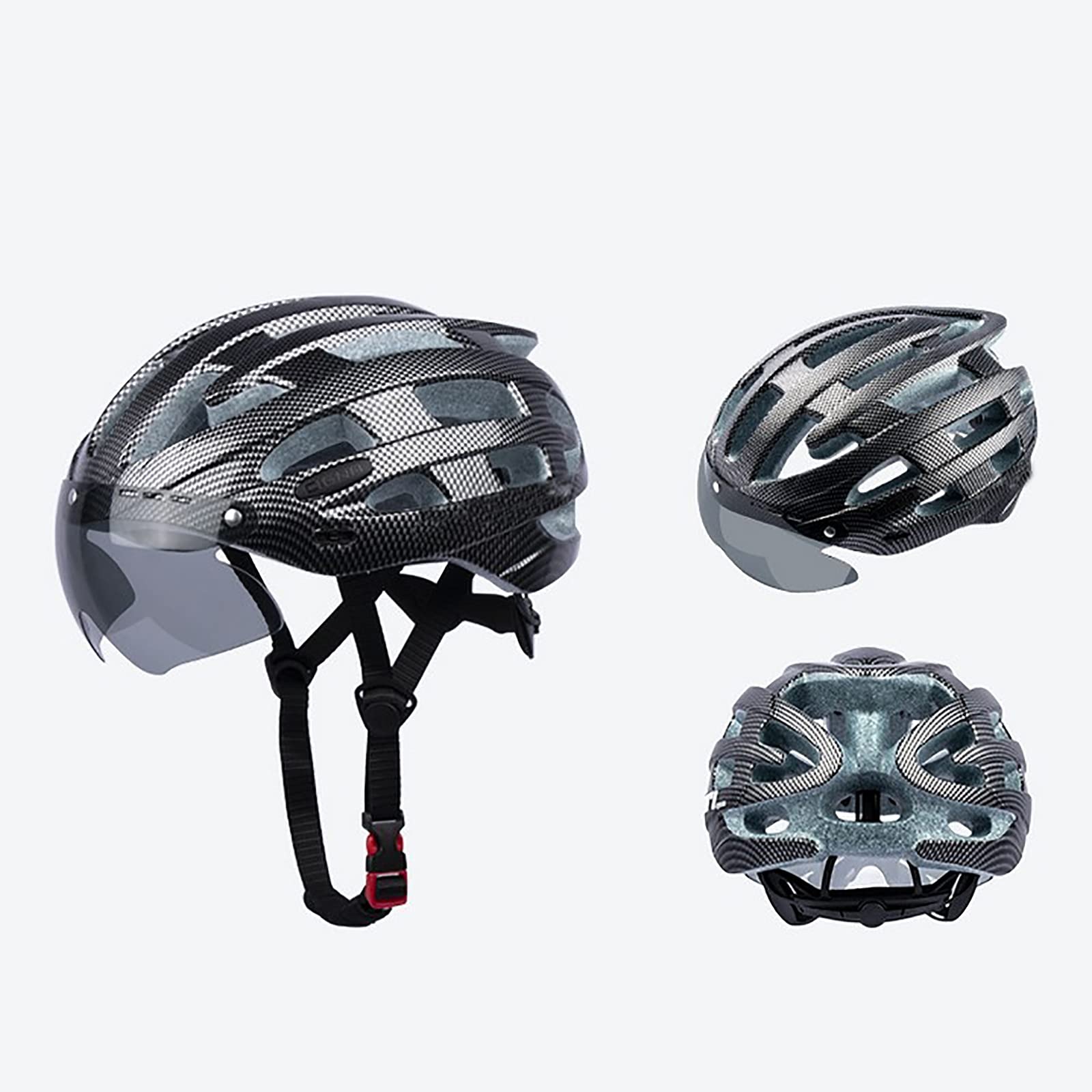 G.F. Casco Bici con Staccabile Occhiali Magnetici per Donne Uomini, Caschi Bicicletta Traspirante Regolabile 54-62 Cm (Color : Black, Size : 54-62)
