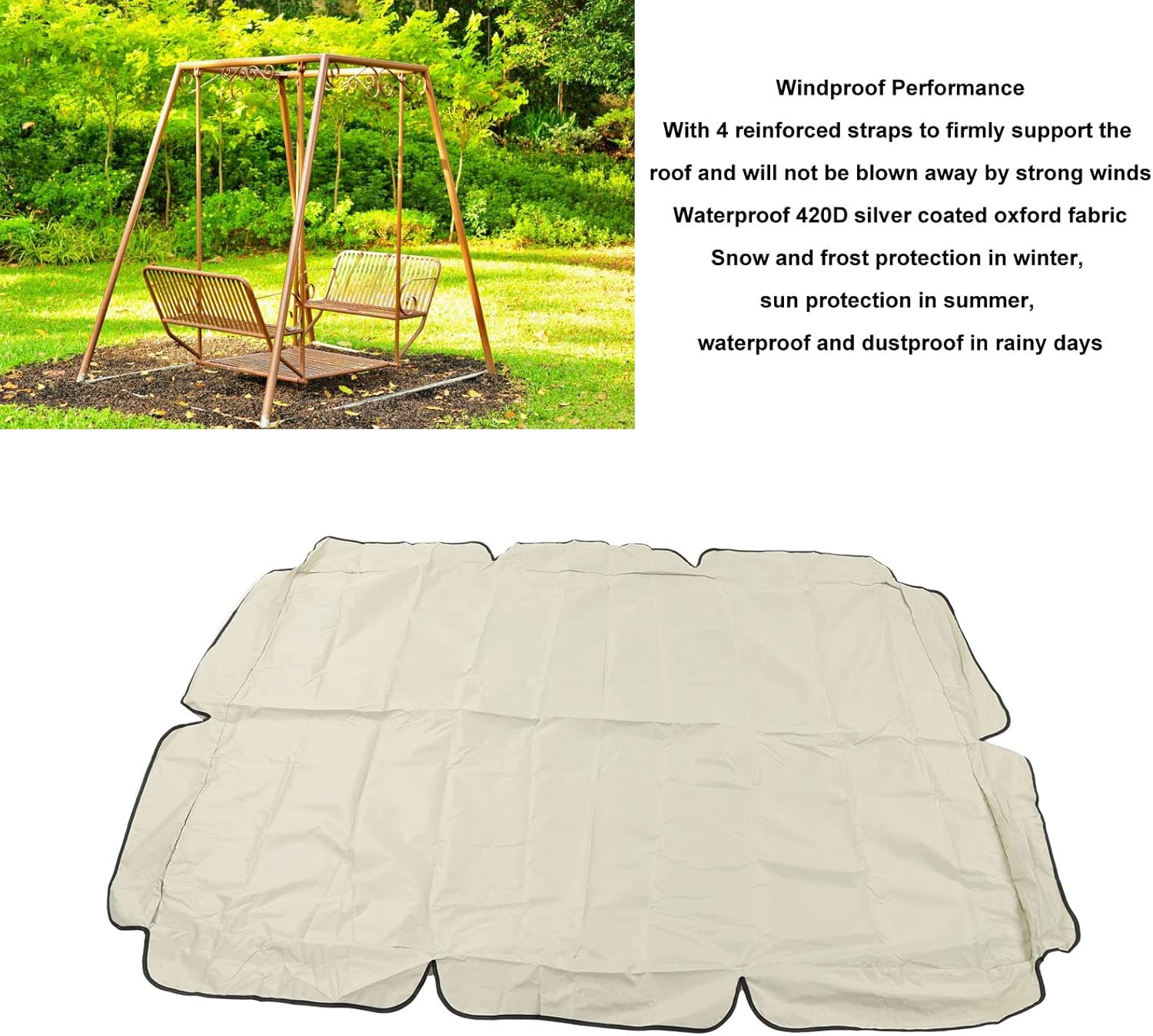 420D Silver Coated Oxford Fabric Swing Chair Canopy Outdoor Swing Canopy Replacement Outdoor Garden Patio Seat Accessories (Beige)