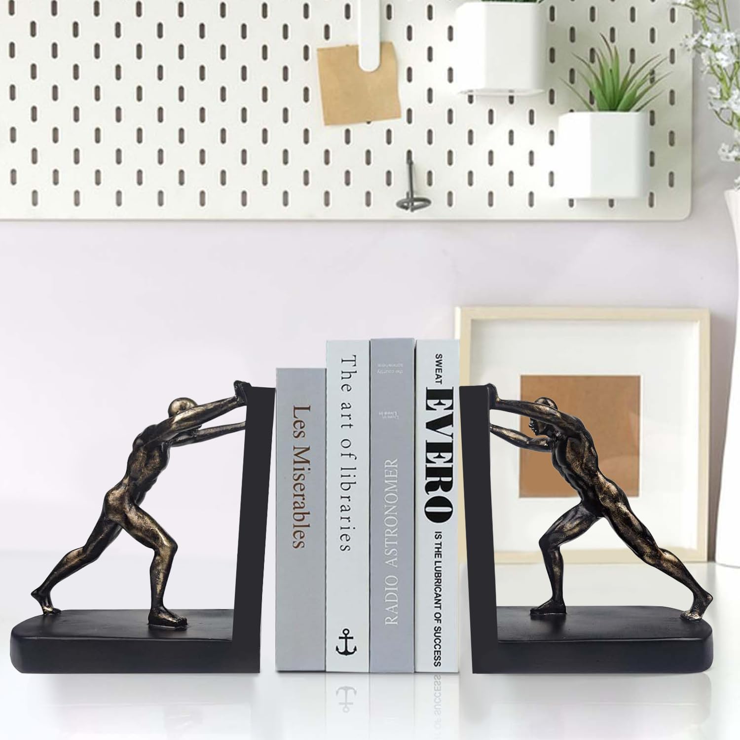 Soportes de Libros Decorativos humanoides de Resina, sujetalibros Antideslizantes para Libros Pesados, Decoraciones Elegantes para estanterías en el hogar, Oficina y Estudio