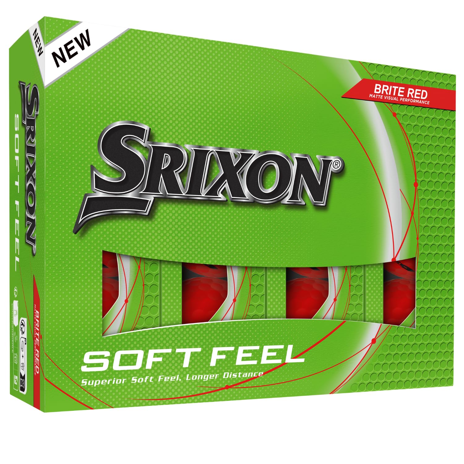 Srixon SOFT FEEL BRITE - High visibility and ultra-soft feel golf balls | Long distance and stable trajectory | Controlled spin and quick tracking | Orange/Red/Green