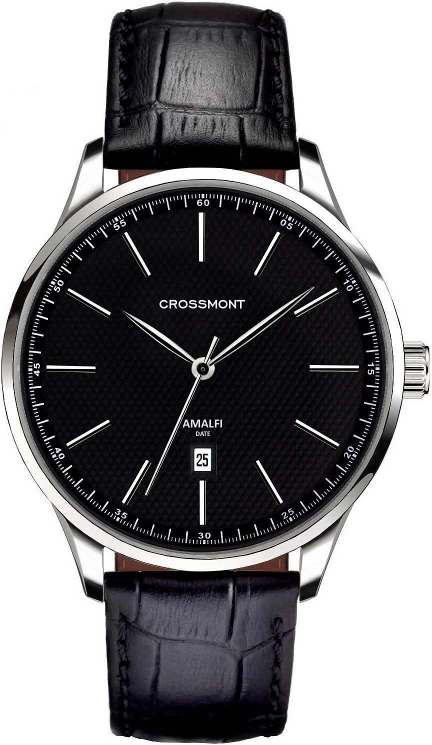 Crossmont Men’s Quartz Watch Classic 40.9mm with Black Dial Analogue Display and Black Leather Strap 0110505