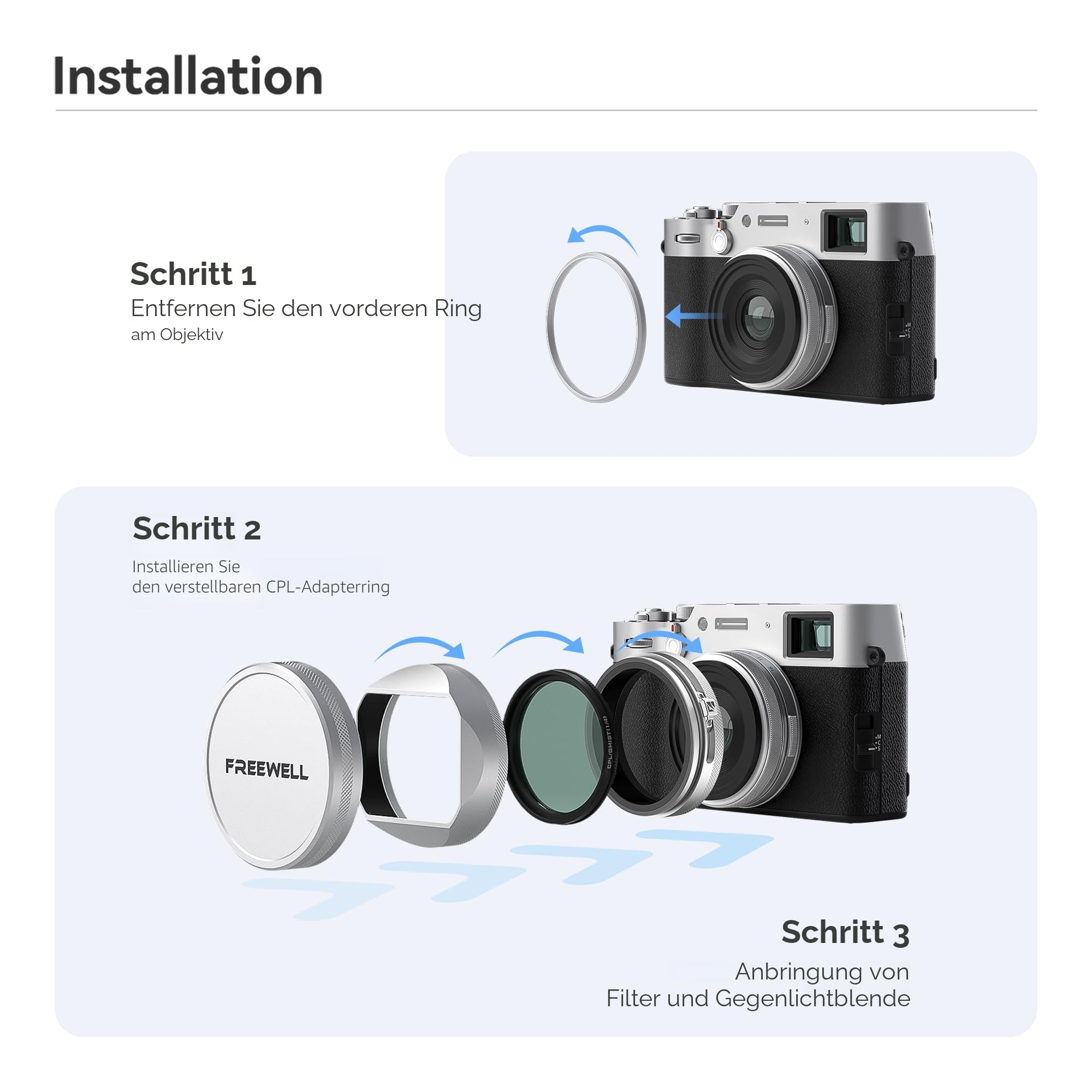 Freewell CPL/GMIST (1/4) Filter Kit mit Gegenlichtblende für Fuji X100 Serie (X100, X100S, X100F, X100T, X100V, X100VI) (Silber)