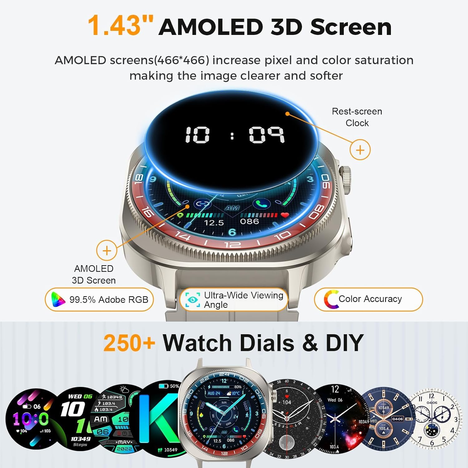 uaue Smartwatch Uomo, Orologio Smartwatch Uomo con Militari Fitness Tracker con Contapassi/Sonno/Cardiofrequenzimetro, IP68 Smart Watch per Android iOS