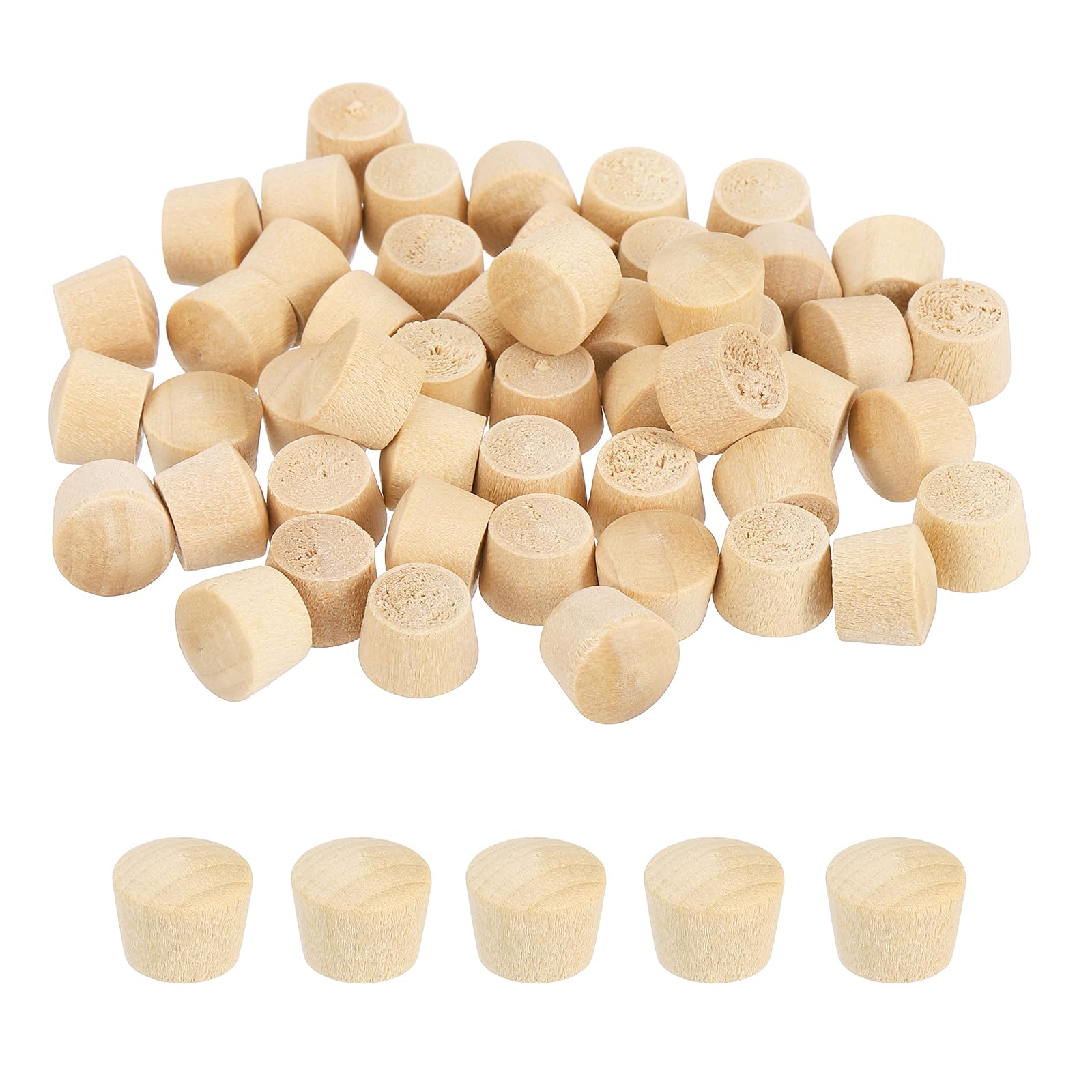 sourcing map 100 Pcs Wood Plugs, 13/32" Flat Head Wood Plugs for Screw Holes Wooden Screw Hole Covers for Furniture Cabinets DIY Projects Assortment Kit