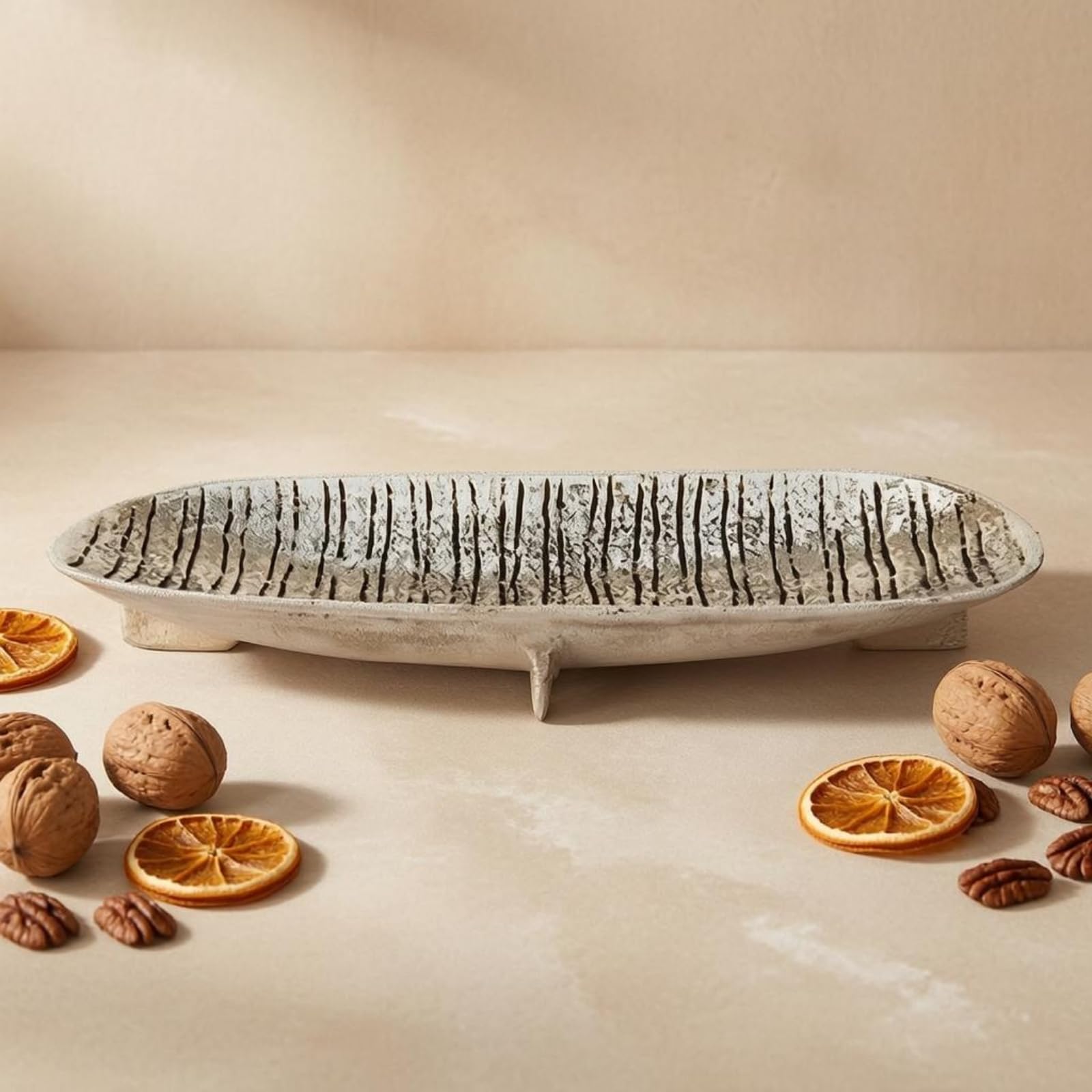 Bandeja Decorativa Hoja Bandeja Servir Centro de Mesa Bandeja Exhibición Bandeja Mesa en Aluminio con Superficie, Dorado Claro, Grande 59 17.5 H12cm