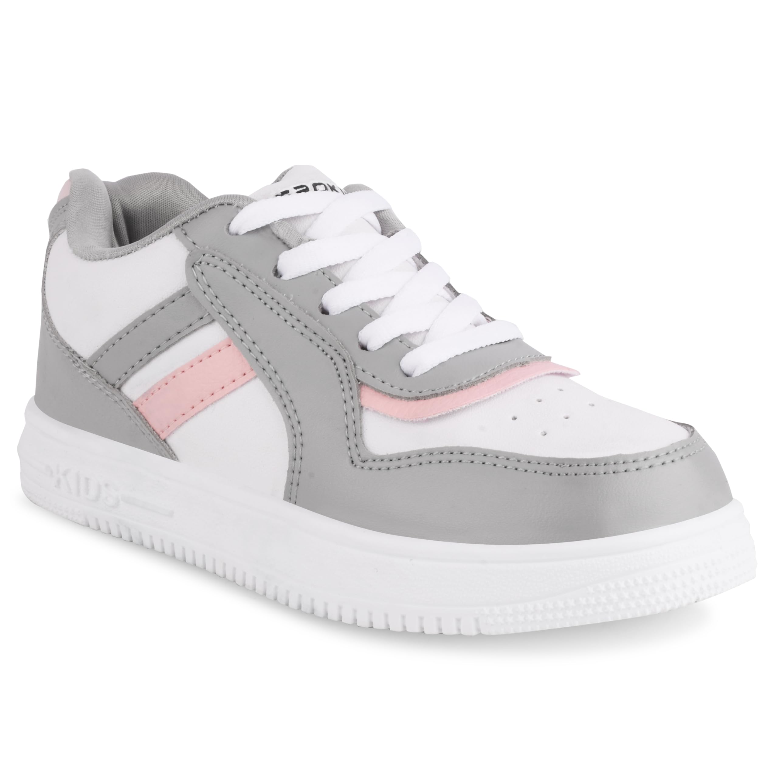 Aerokick Kids Casual Shoes, Lace-Up Lightweight Sneaker Shoes (White::Grey::Peach) (B0D31P43LZ) Amazon Price History, Amazon Price Tracker
