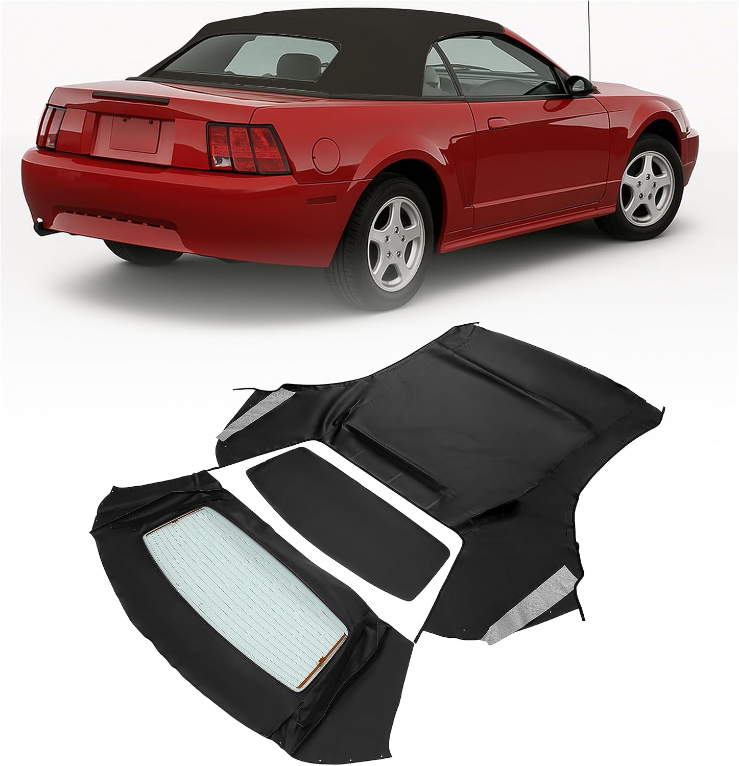 ECOTRIC Convertible Soft Top Compatible with 1994-2004 Ford Mustang Cabrio Roof Cover w/Heated Glass Window Sailcloth Vinyl+Glass Unfinished Black