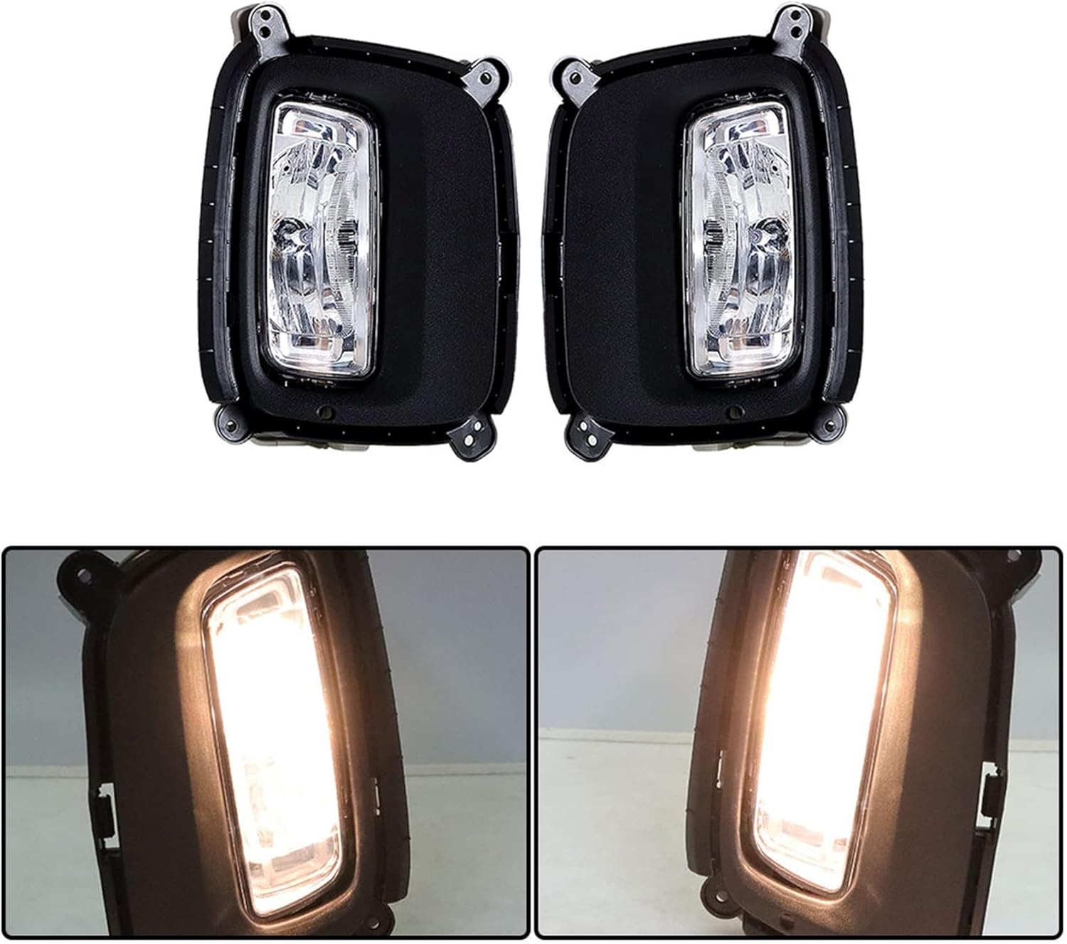 2-Pack Front Fog Light Assembly Driver and Passenger Side Replacement for So-rento 2014 2015 w/Bulbs Bezel Set Fog Lamp