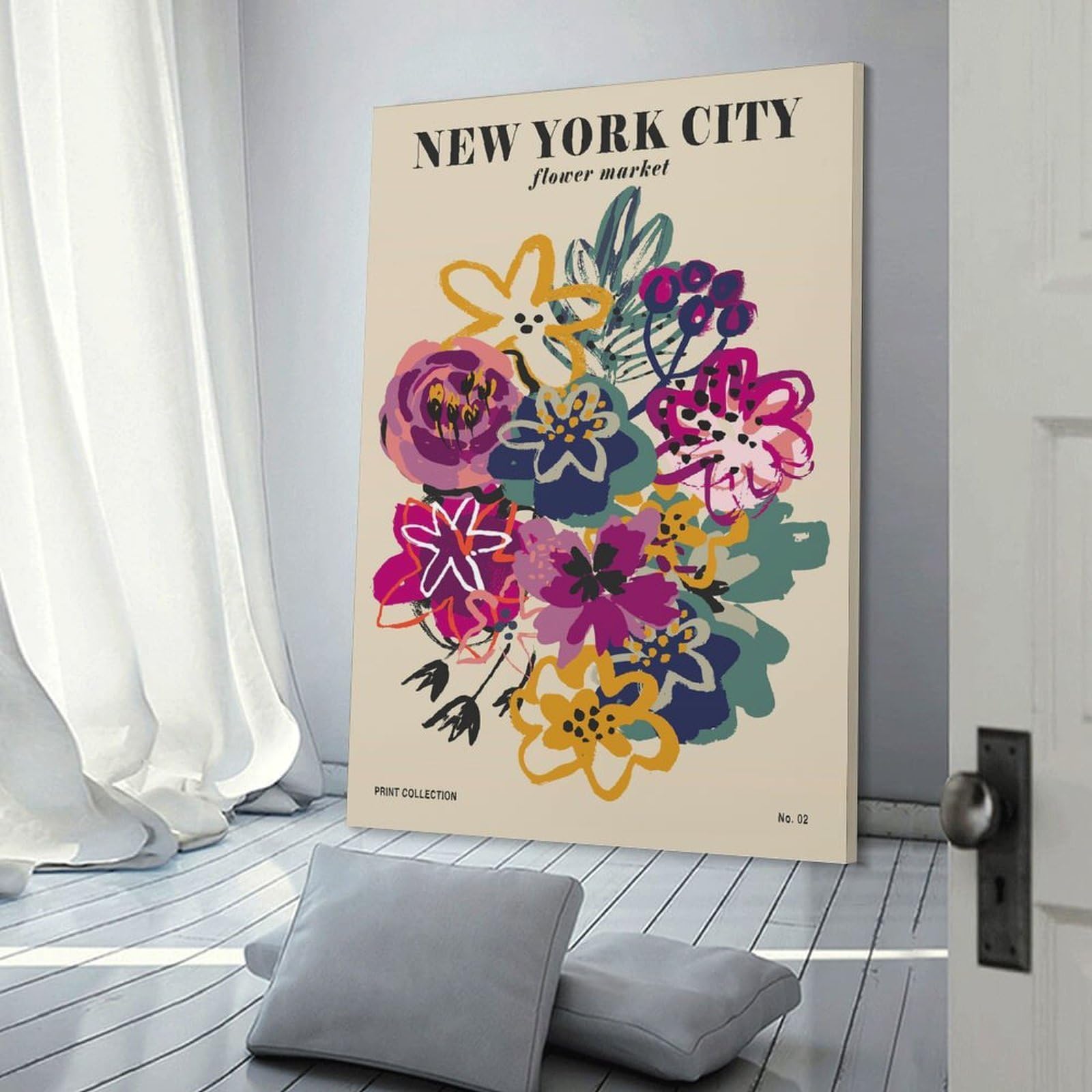 Junmoney Decorative Wall Artwork New York City Flower Market Print, 16x24inch(40x60cm), for Living Room, Lounge Or Sitting Room, Modern Wall Decor for Cosy Interiors