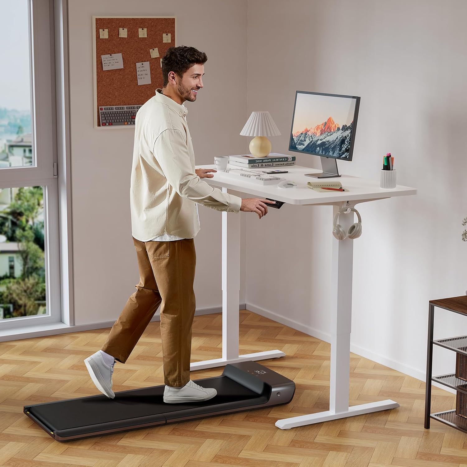 48x24 Inches Height Adjustable Electric Standing Desk with 2 Hooks for Home Office, Ergonomic Sit Stand up Desk with Splice Board, White