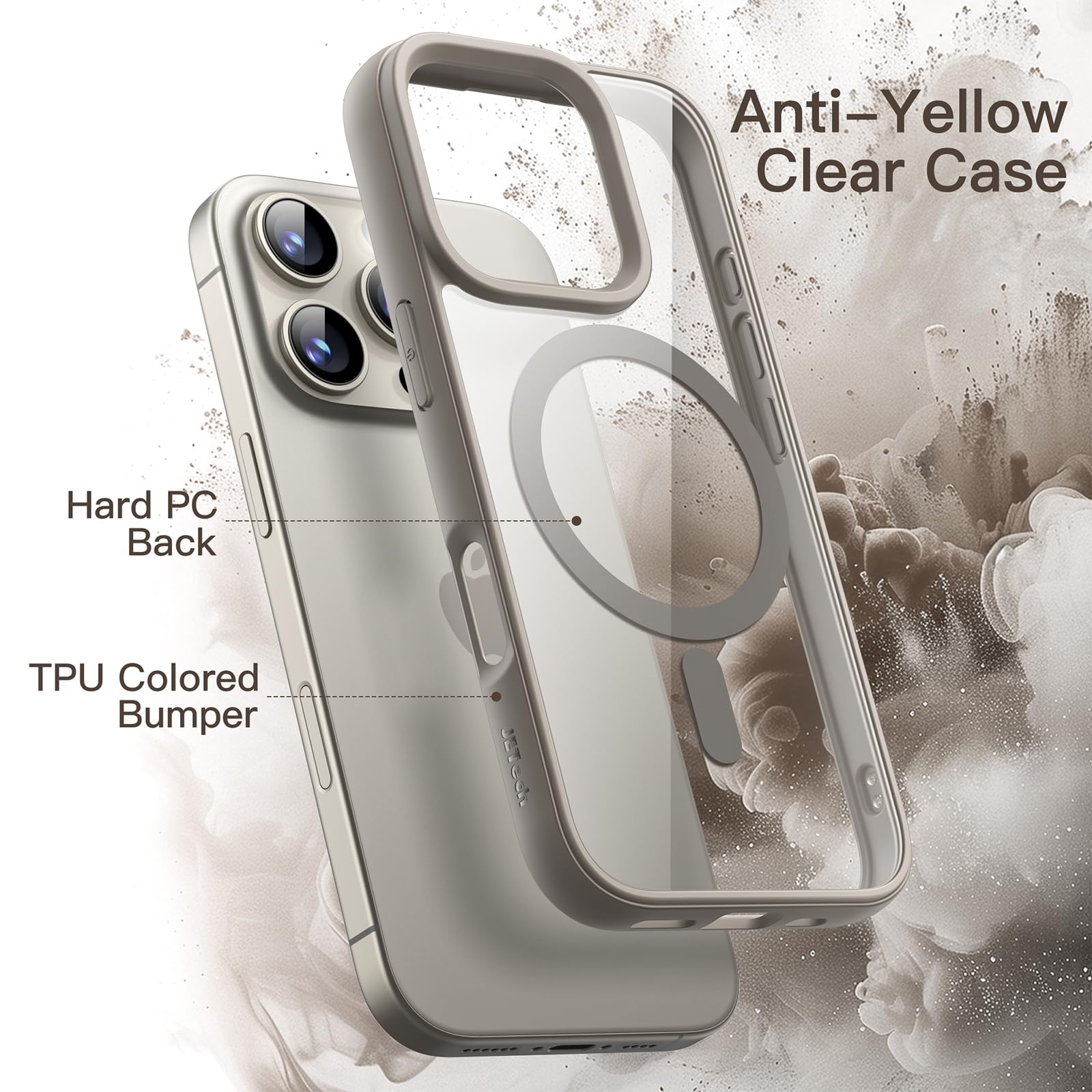 JETech Cover Magnetica per iPhone 16 Pro Max 6,9 Pollici Compatibile con MagSafe, Antiurto Paraurti Custodia, Solida Colore Opaco TPU Telaio, Anti-Graffio Retro Trasparente (Titanio Naturale)