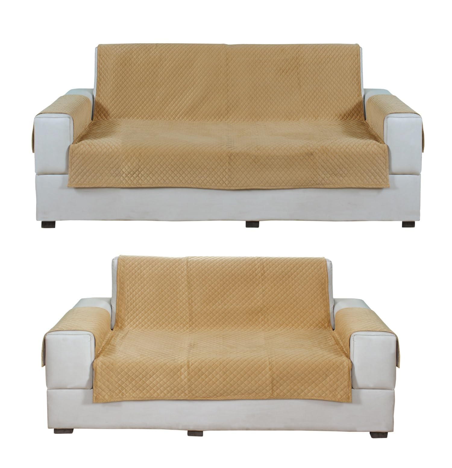 Nendle Latest Quilted Velvet Universal Protector Sofa Cover 3 Seater and 2 Seater|Sofa Cover L Shape 5 Seater Velvet for Living Room with Handle Cover (Golden, Pack of 2) (B0DHVXTH33) Amazon Price History, Amazon Price Tracker