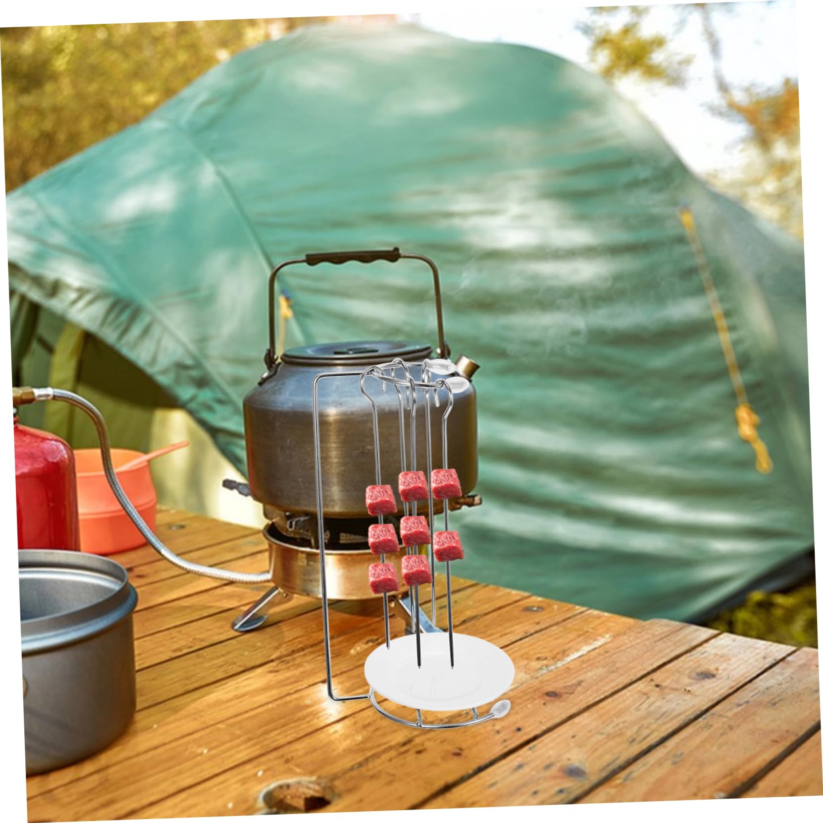 Abaodam Edelstahl Grillaufhänger 2 Stück für Outdoor BBQ Abnehmbares Hängeregal mit Tropfschale Rostfreier Grillspieß Halter für Effektives Barbecue Zubehör