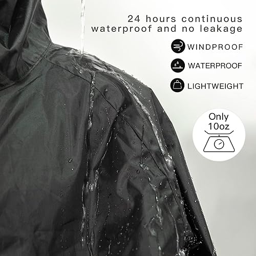 Vista 3 de LOOGU Chaqueta de lluvia con capucha, impermeable largo y ligero, poncho de lluvia de camuflaje impermeable para hombres