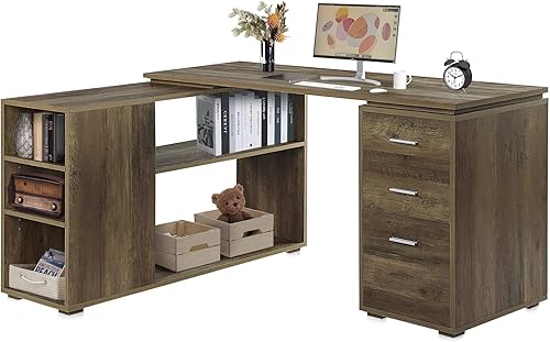 Miniatura 15 de BELLEZE Escritorio para computadora en forma de L, mesa de estudio de 60 pulgadas, escritorio de oficina en casa, estación de trabajo de esquina con