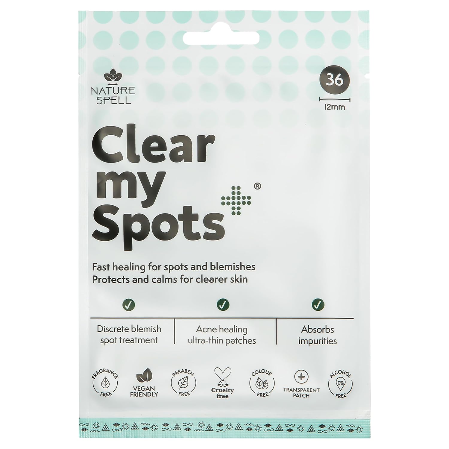 Nature Spell Clear My Spots Patches Removes Dirt and Excess Oils Targets Pimples and Blemishes Vegan Translucent 36