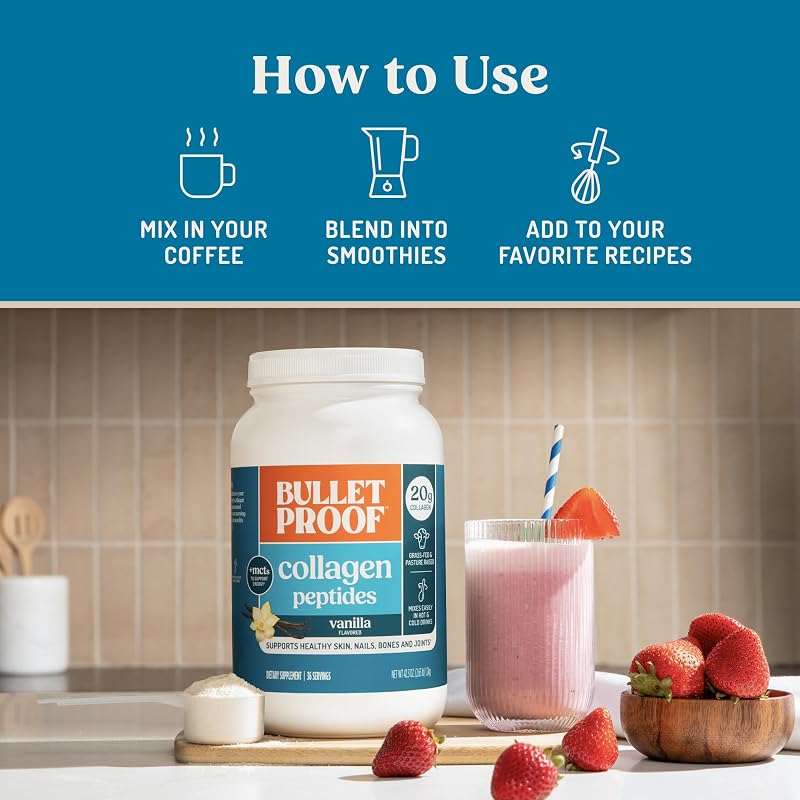 Bulletproof Vanilla Collagen Protein Powder with MCT Oil, 19g Protein, 42.3 Oz, Value Size, Collagen Peptides and Amino Acids for Healthy Skin, Bones and Joints image 5
