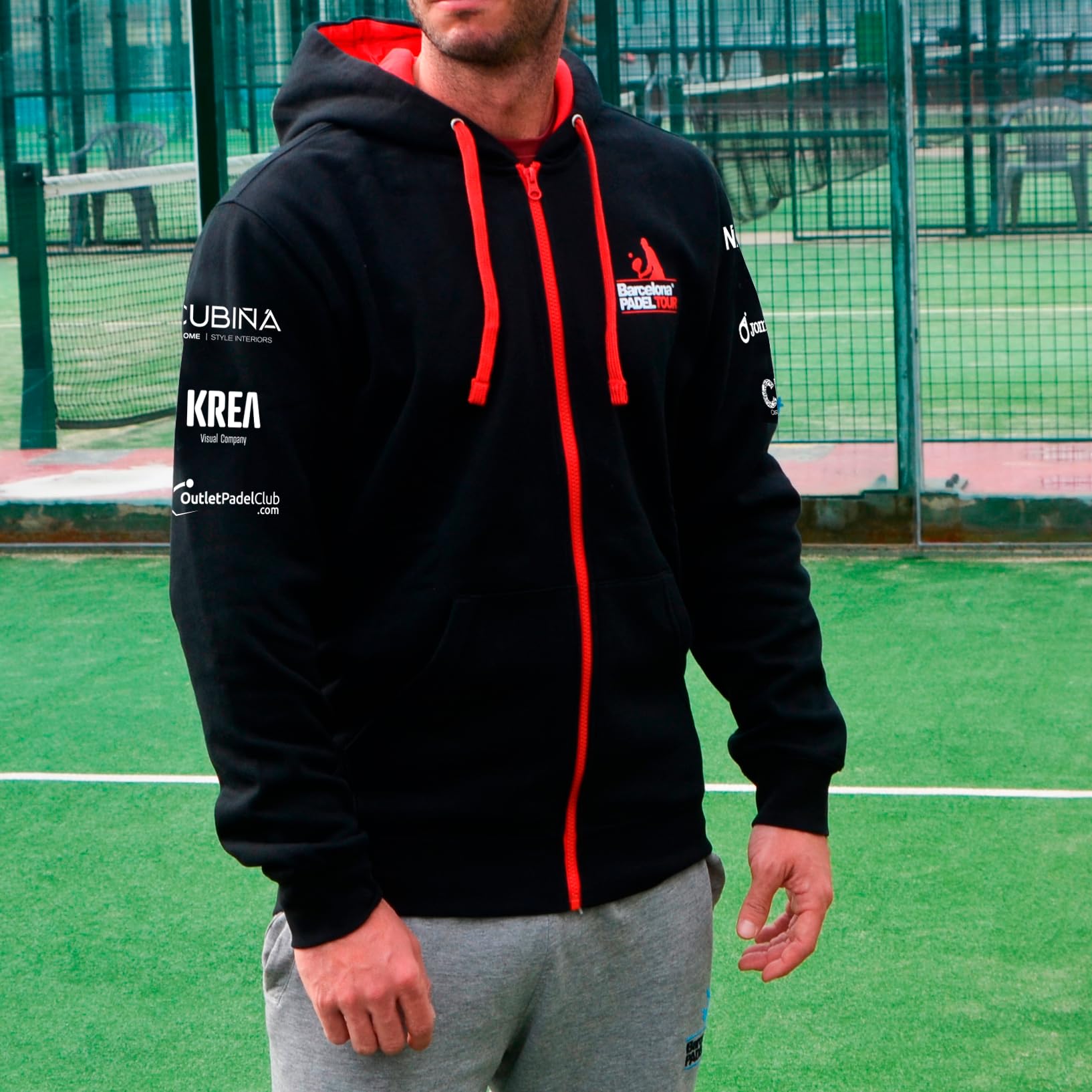 Barcelona Padel Tour | Felpa con Cappuccio da Uomo con Zip | Giacca Sportiva Padel con Stampa Speciale Padel | Abbigliamento Sportivo