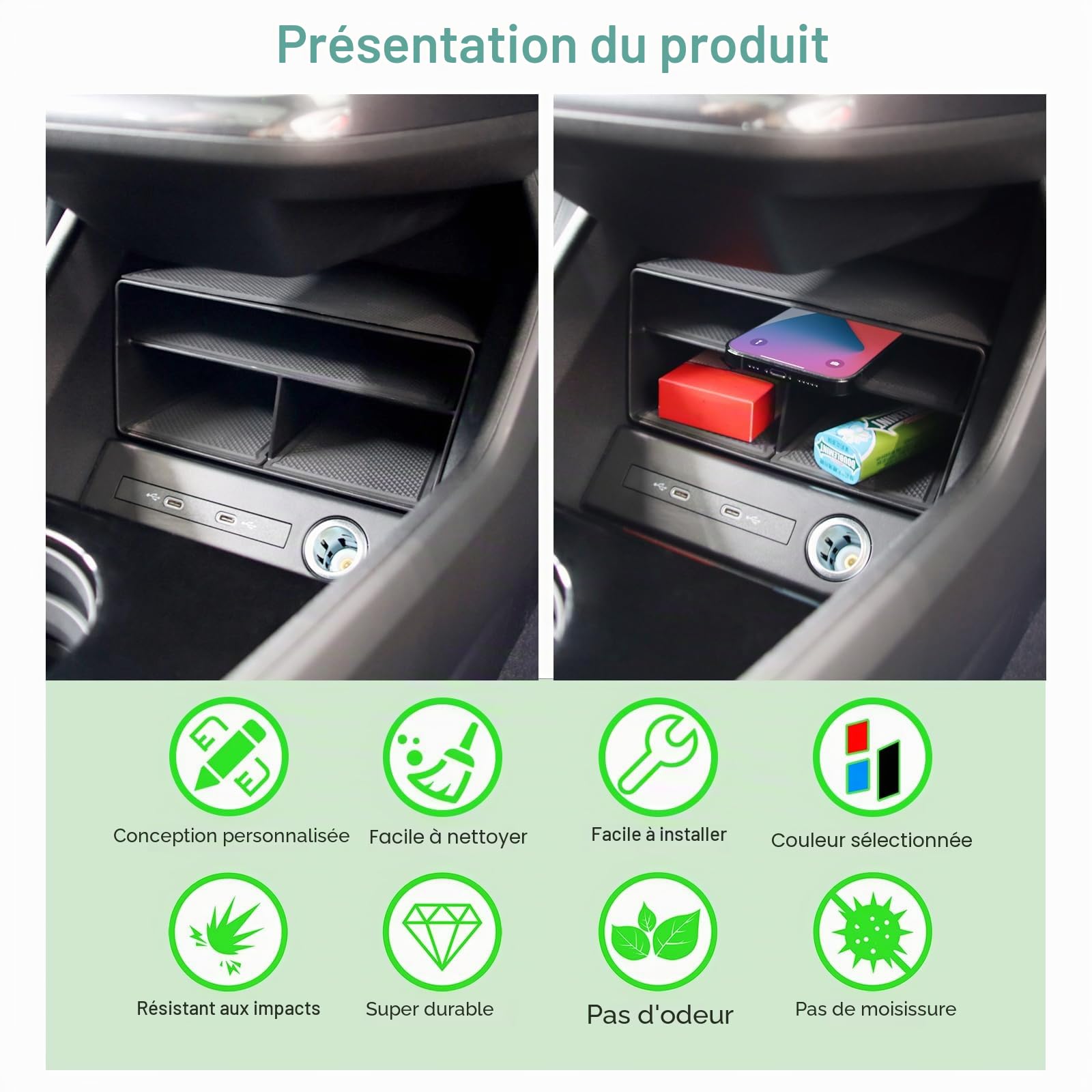 GAFAT Compatible avec Audi Q4 Etron Sportback 2021-2025 2026 Boîte de Rangement pour Console Centrale, Organiseur Plateau Boîte À Gants Bas Console Centrale, Q4 e-tron Accessoires