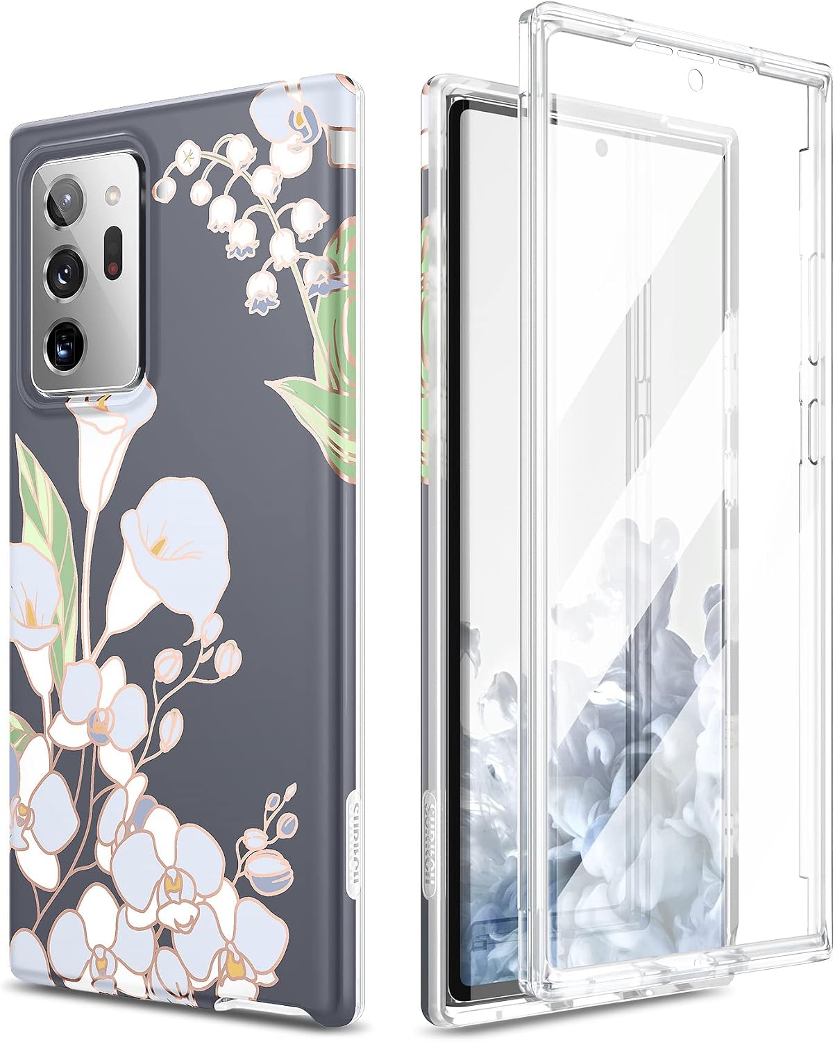 SURITCH Phone Case for Samsung Note 20 Ultra 6.9" Case, Front Cover with Built-in Screen Protector Full-Body Protection Shockproof Rugged Bumper Protective for Girl Women Cute, Calla Lily
