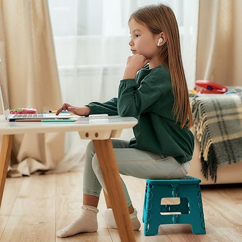 Miniatura 6 de Flottian Taburete plegable de 11 pulgadas para adultos y niños con capacidad para hasta 300 libras, taburetes plegables antideslizantes con mango