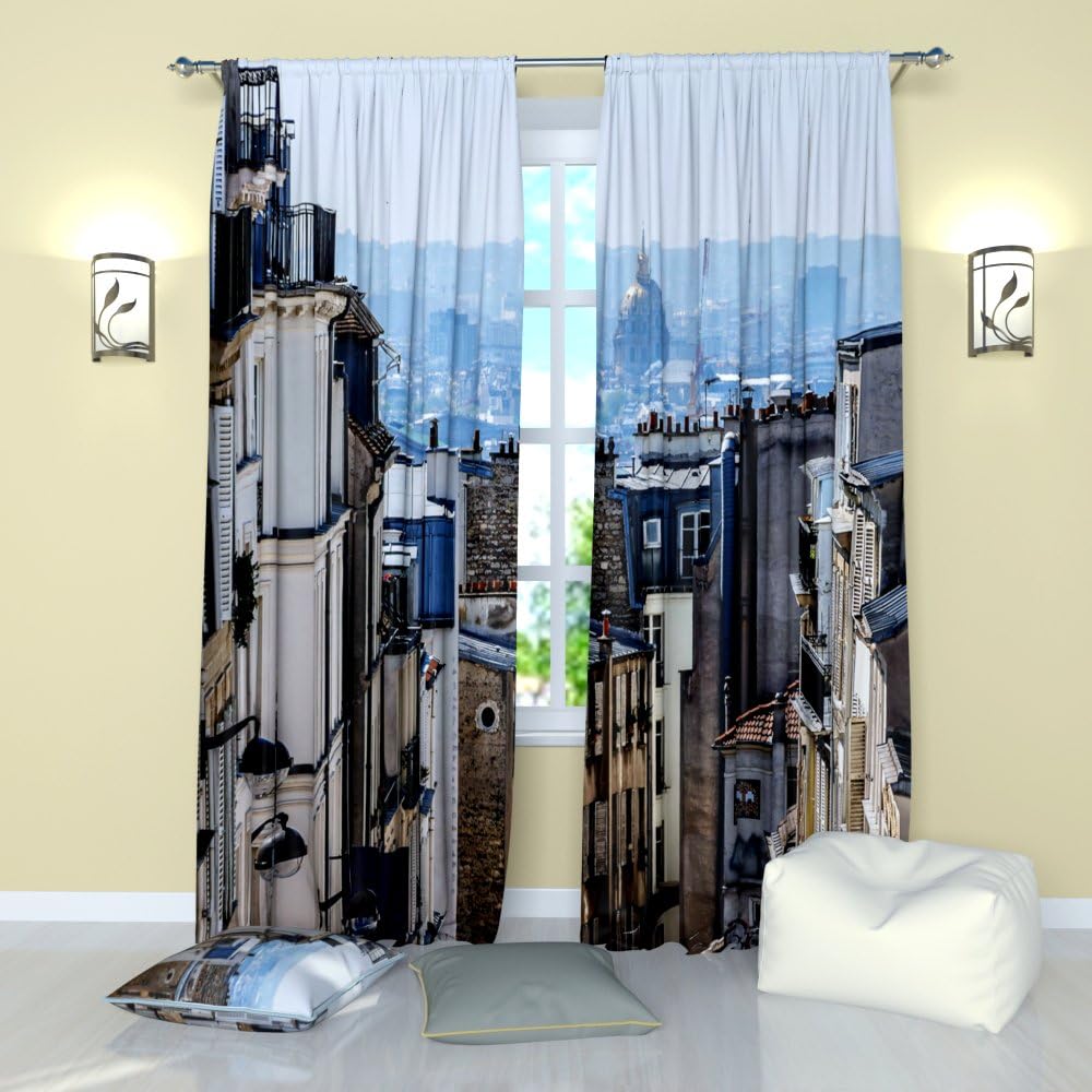 Factory4me Paris Curtains Panorama of Paris Window Curtain Set of 2 Panels Each W42 x L84 Total W84 x L84 inches Drapes for Living Room Bedroom Kitchen