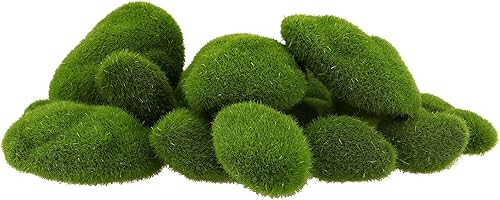 Miniatura 4 de JEUIHAU 60 rocas artificiales de musgo de 6 tamaños, piedras de musgo decorativas, piedras cubiertas de musgo verde, rocas cubiertas de musgo falso