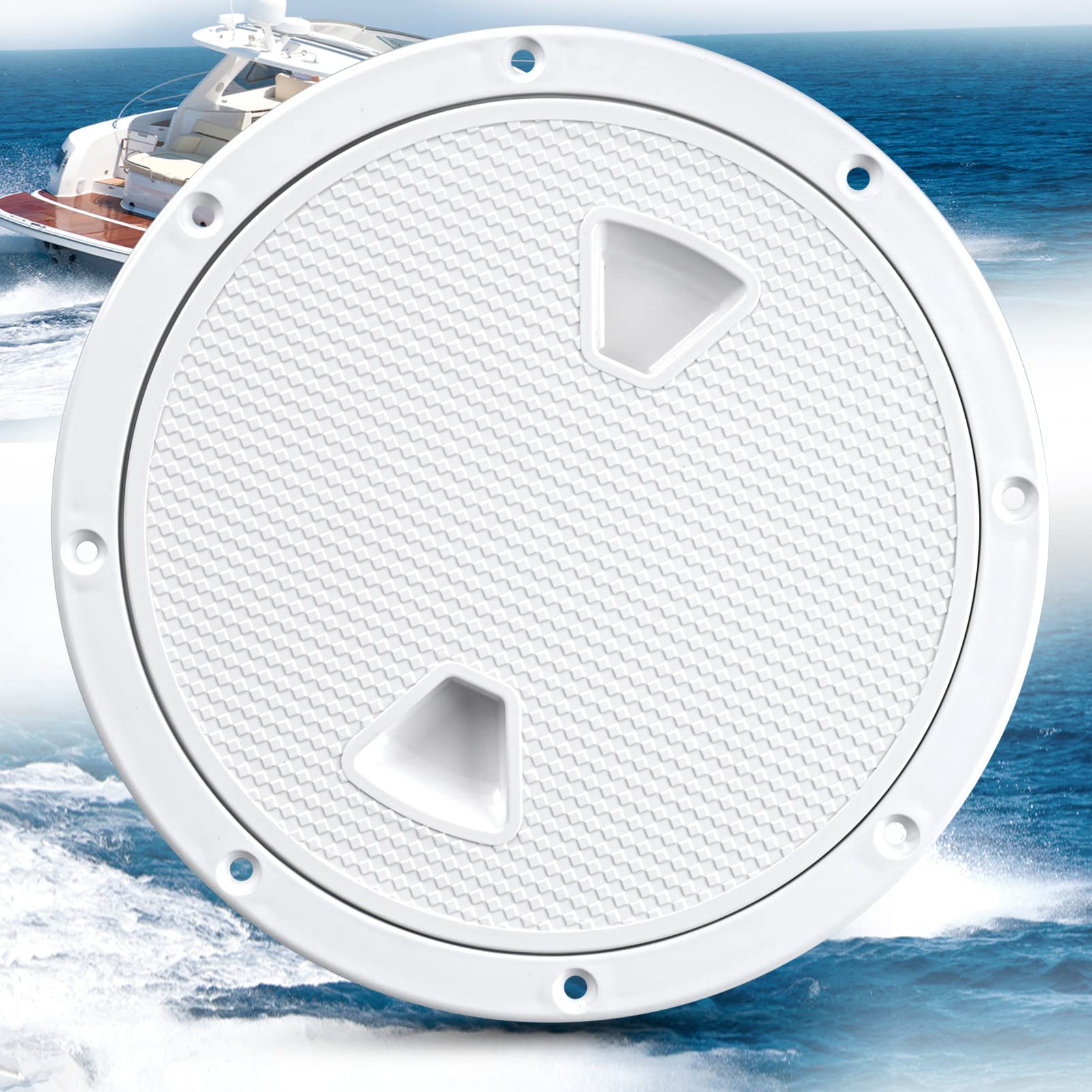 Marinebaby 8 inch Deck Plate Hatch with Detachable Rugged Center,White 8 inch Non Slip Inspection Hatch w/Detachable Cover