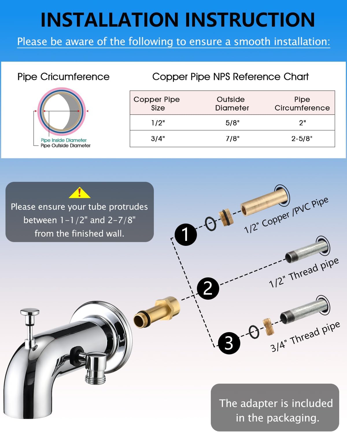 Bathtub Faucet with Sprayer, Tub Spout with Diverter Fits Threaded 1/2" or 3/4" IPS,Chrome Plated