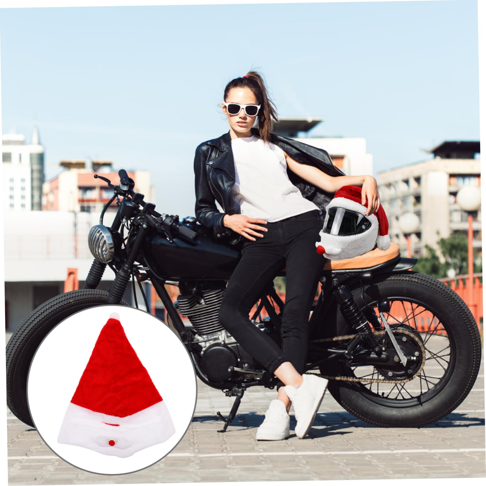 Wakauto 3 Pcs Velvet Santa Hat Large Santa Hat Plush Riding Helmet Christmas Helmet Cover