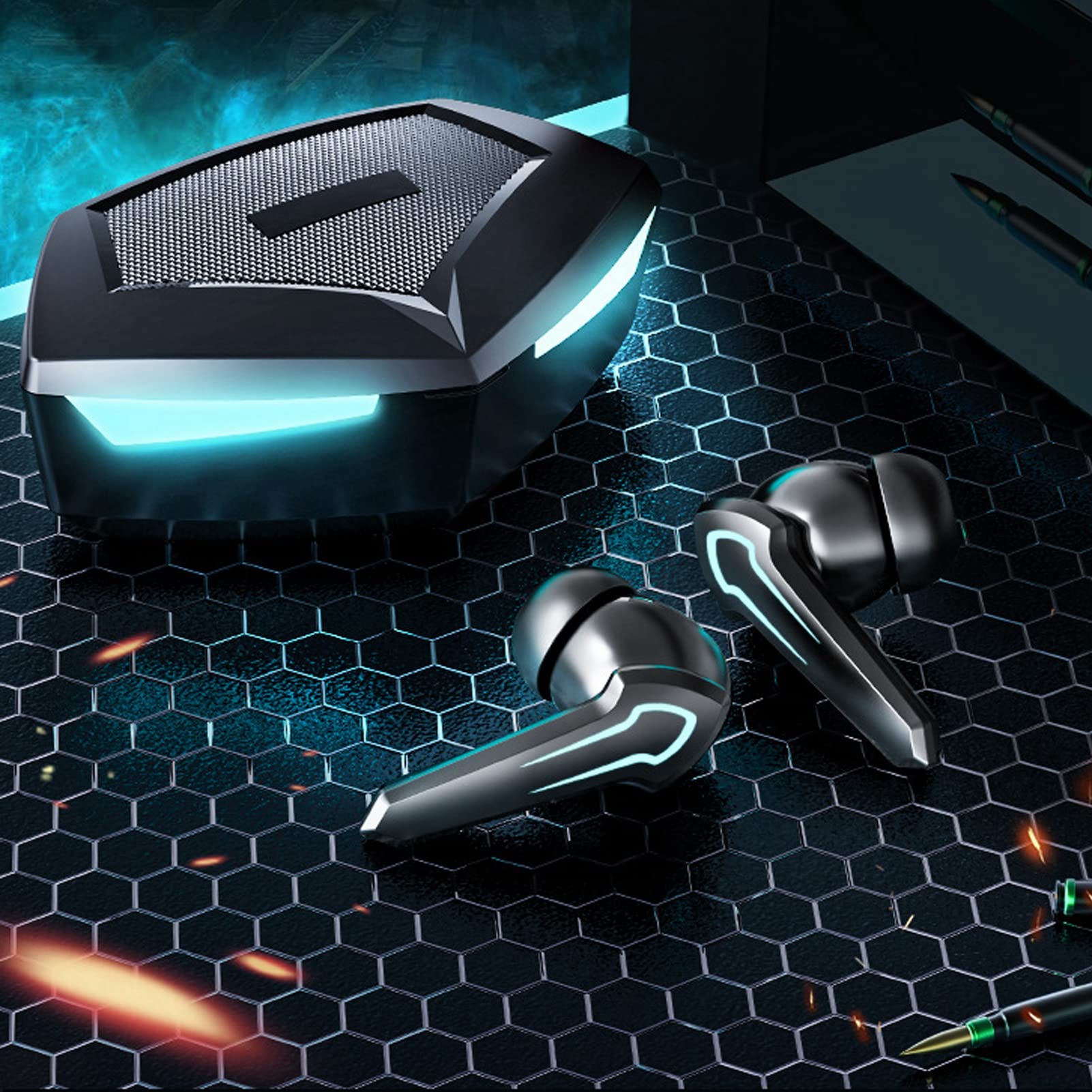 Zunate Auricolari da Gioco Wireless, Cuffie Bluetooth 5.2 Dual Mode, Microfono Integrato, Latenza Ultra Bassa di 45 Ms, Sincronizza Completamente L'audio con Il Video(Nero)