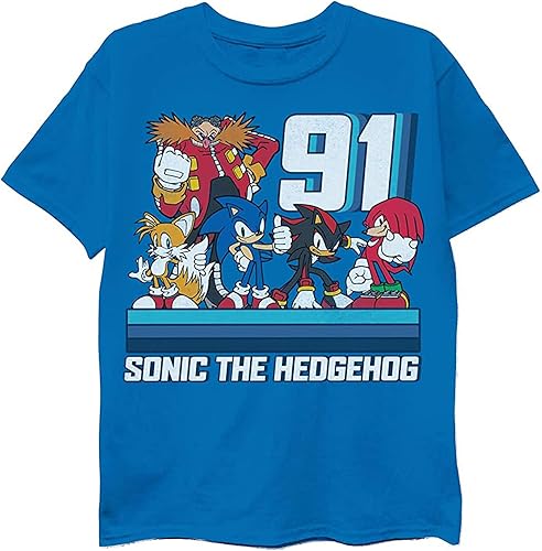 SEGA Camiseta de Sonic The Hedgehog para niños, con Sonic, Tails y Knuckles, The Hedgehog Trio, camiseta oficial