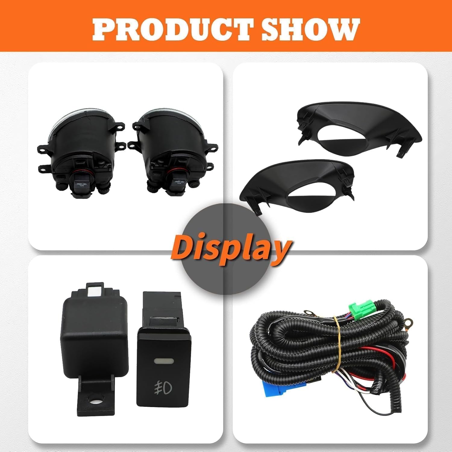 Pair Fog Lights Assembly Compatible with Yaris Sedan 2007 2008 2009 2010 2011 Left and Right Side Driving Fog lamp w/Bezels & Wiring Harness & Switch & H11 12V 55W Halogen Bulbs WJ30007409
