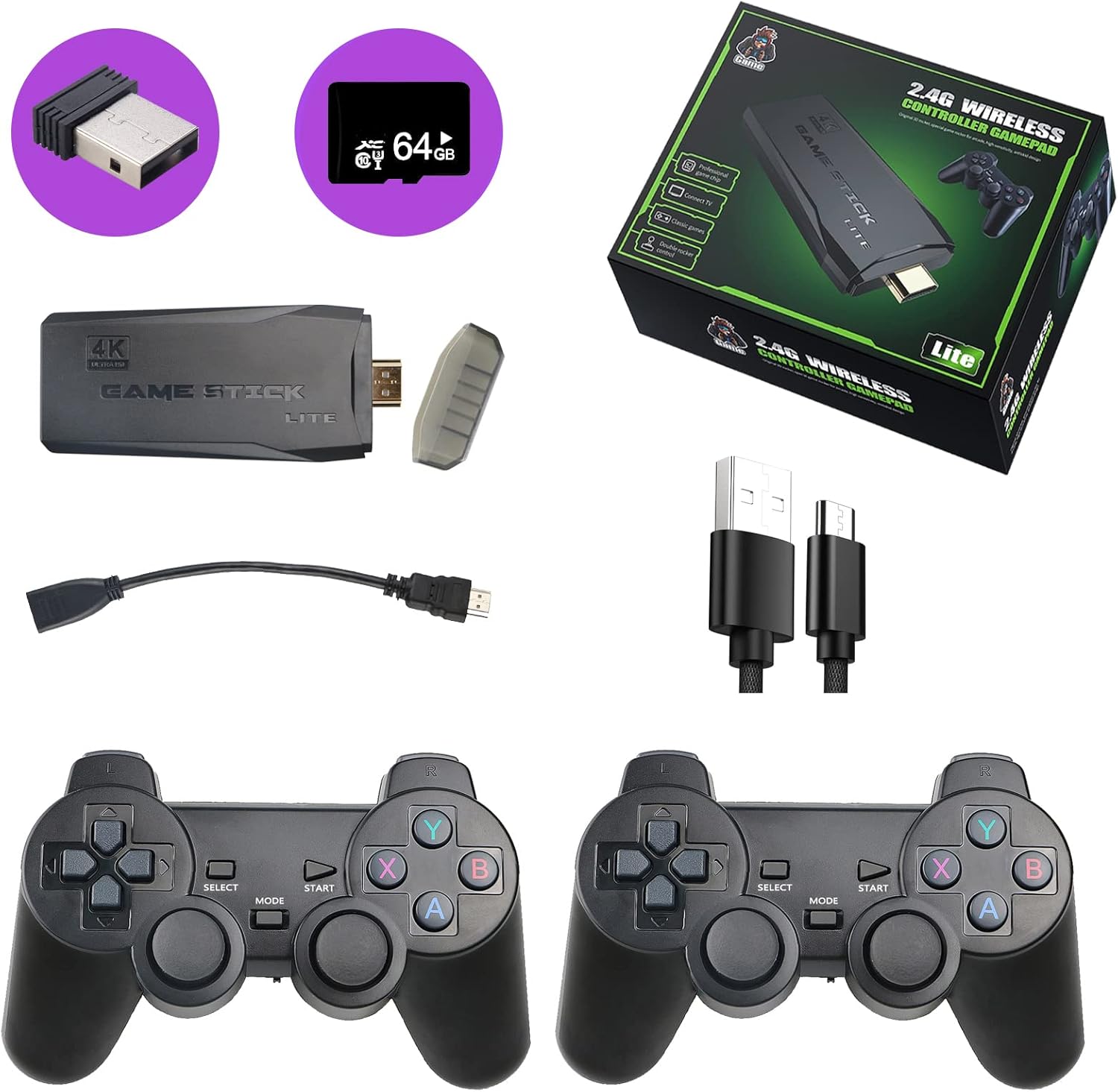 Nikodocr Wireless Retro Game Console, Plug and Play Video Game Stick Built in 10000+ Games,9 Classic Emulators, 4K High Definition HDMI Output for TV with Dual 2.4G Wireless Controllers : Toys & Games