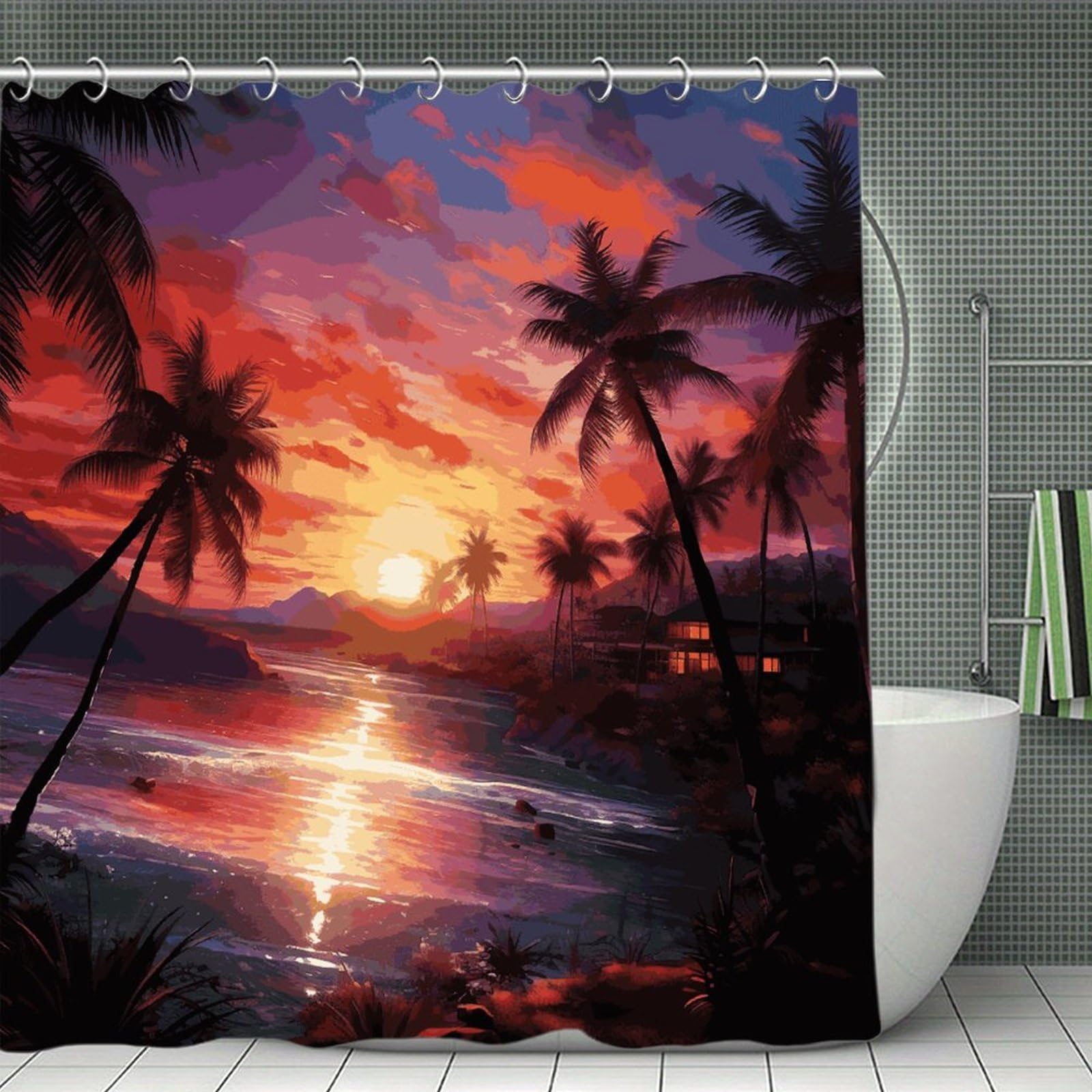 VstaDank Colorful Tropical Sunset Shower Curtain Light-Weight Blackout Bathroom Curtain Washable Shower Liner 71x71 Inch Bath Curtain with Metal Holes Bathtub Bath Room