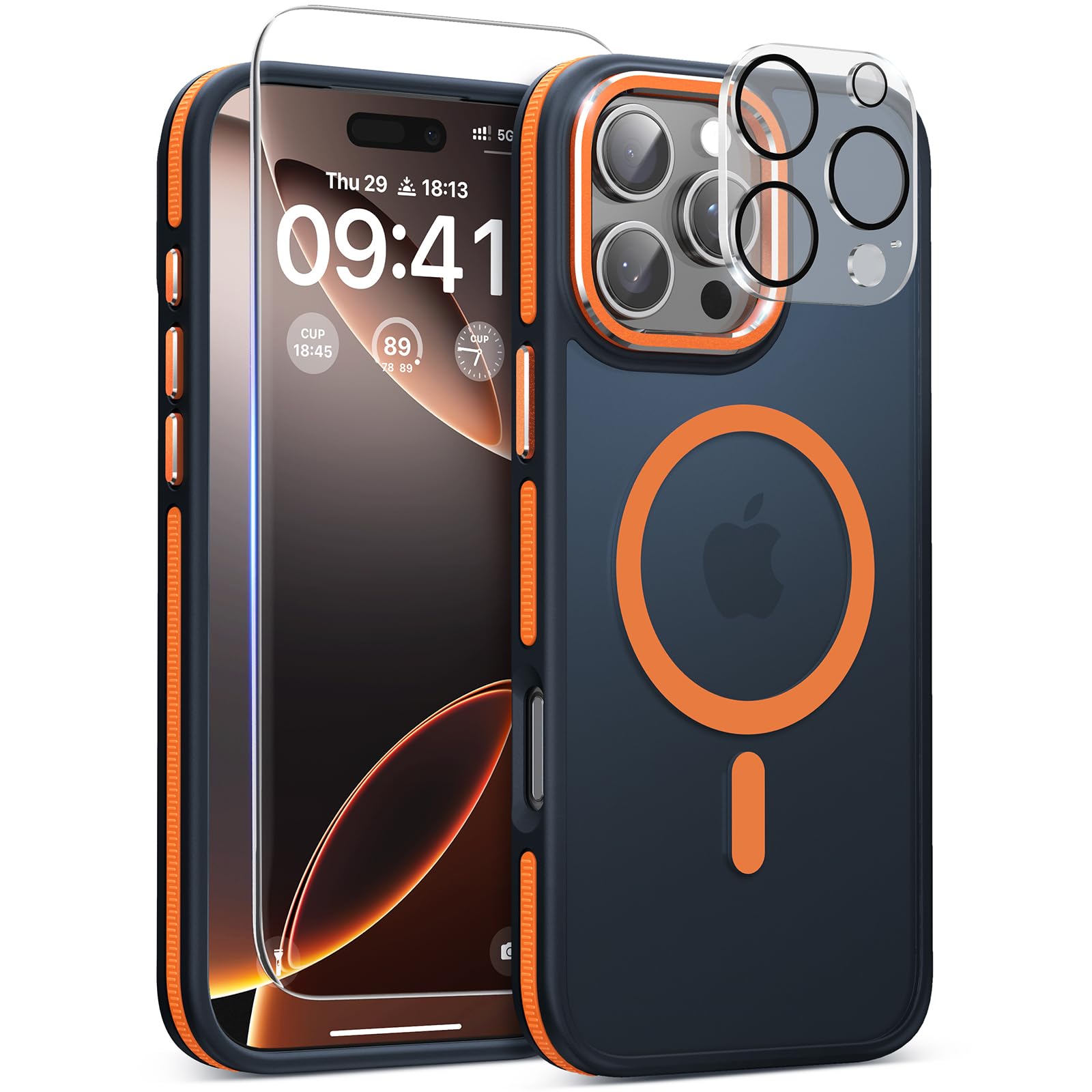 Photo 1 of Magnetic 3 in 1 for iPhone 16 Pro Max Case, [Omni-Directional Protection] with 1x Screen Protector + 1x Camera Cover, [Seamless Work with Magsafe] Protective Silm Case for iPhone 16 Pro Max Orange