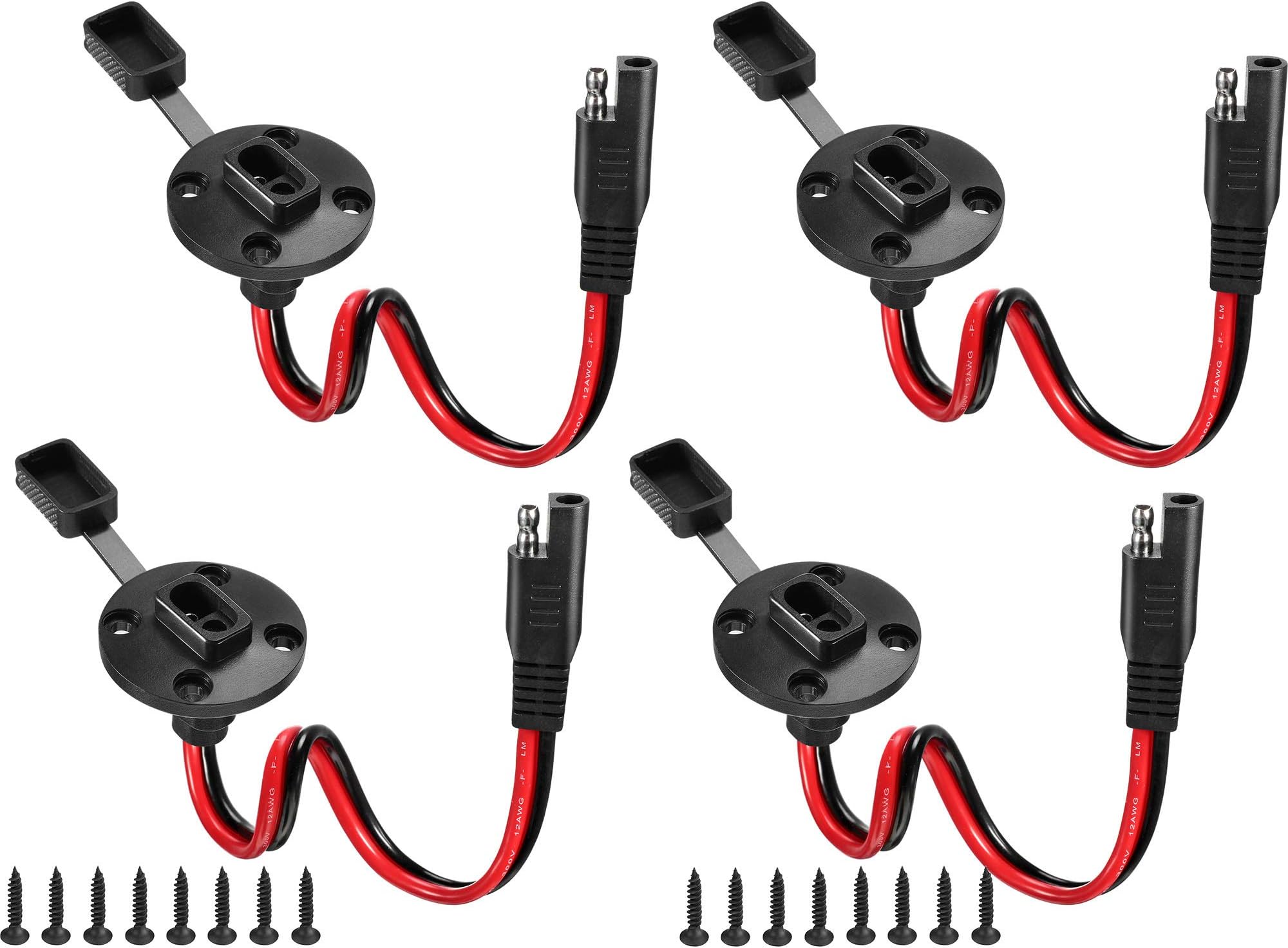 Weewooday 4 Packs Power Socket Sidewall Port Connector Compatible with SAE Weatherproof Quick Connect Panel Flush Mountable Connector 12awg Cable with 16 Screws for Solar Generator Battery Charger