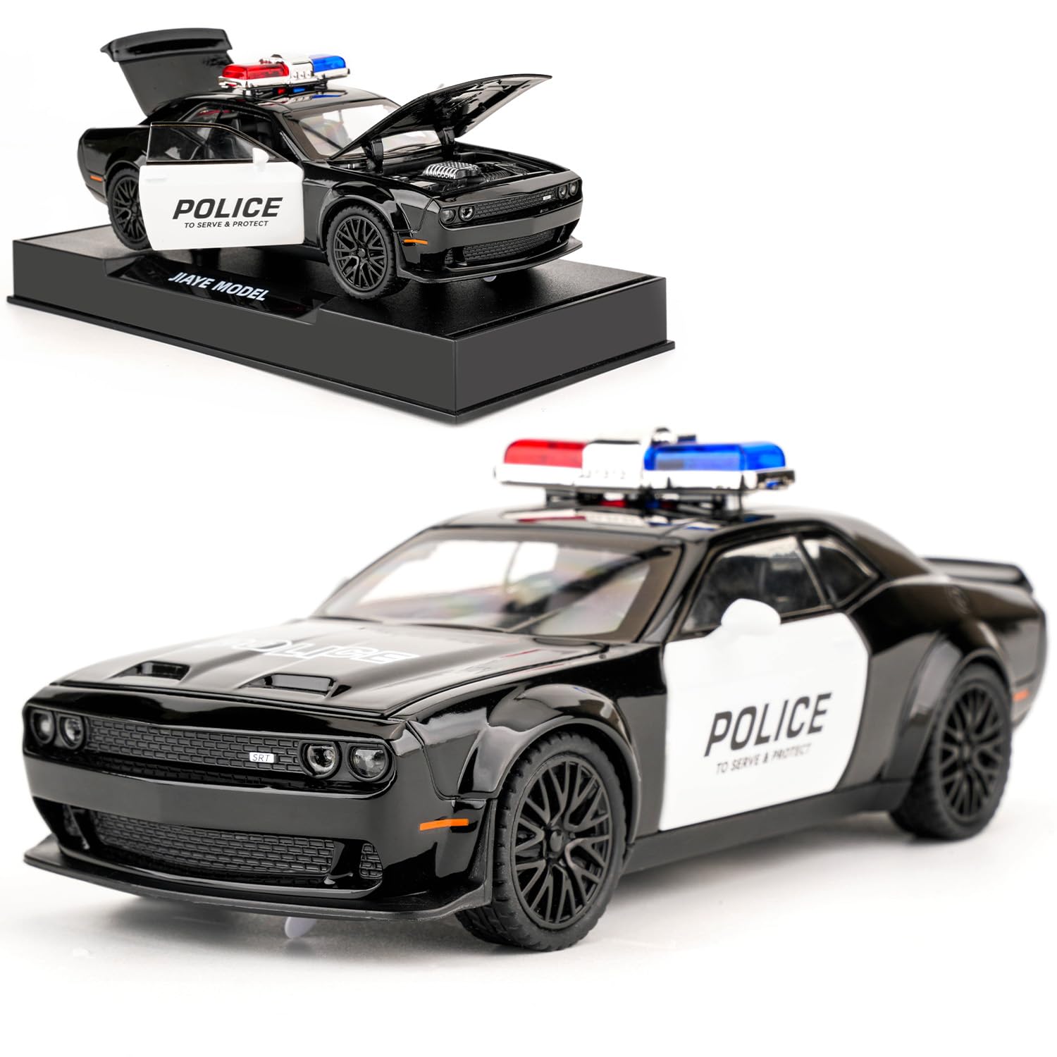 BDTCTK Dodge Challenger Hellcat Police Car Model Toy - Alloy Pull-Back Vehicle with Sound & Light Effects, for Kids Boys & Girls Ages 3+