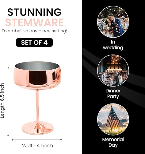 Miniatura 6 de Cocktail Coupe Glasses - Espresso Martini Glasses Set of 4 - Stainless Steel Champagne Cocktail Glasses & Mug Cups - 15 oz Matte Gold Martini Glass